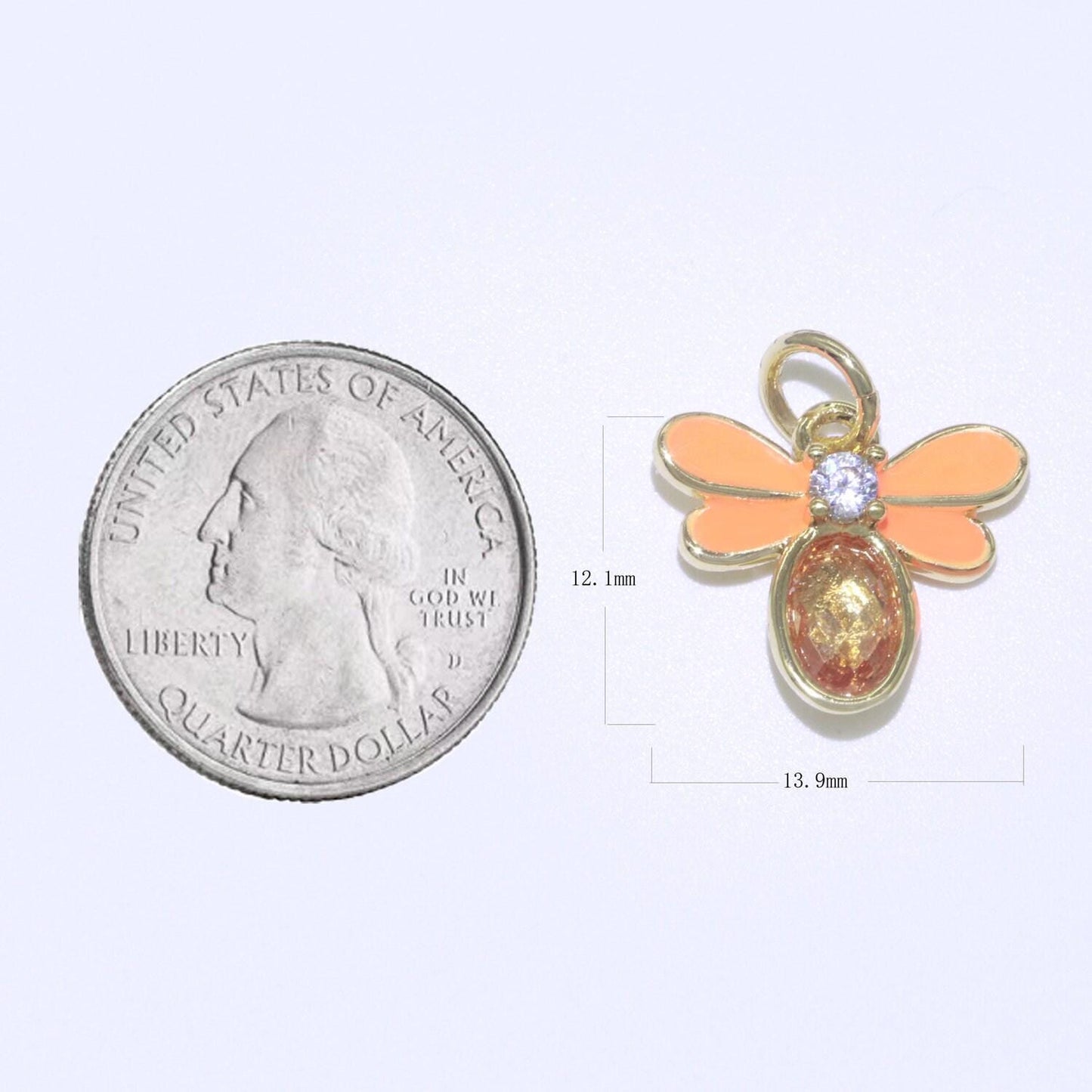 Mini enamel bee charm with cubic zirconia stone queen bee charm for bracelet necklace earring supply