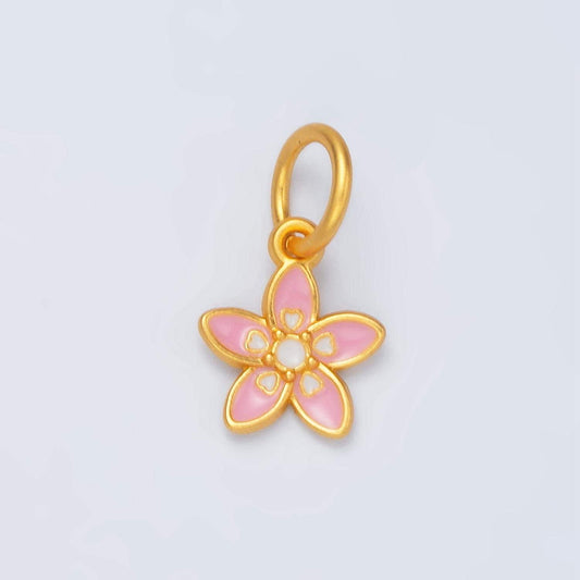 24k gold filled mini pink heart lily flower, floral charm | m-151