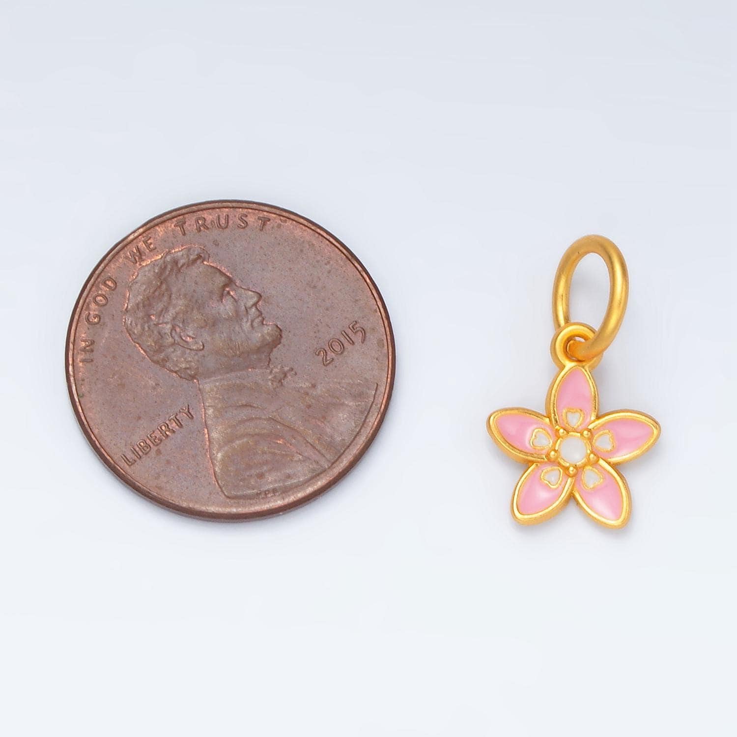 24k gold filled mini pink heart lily flower, floral charm | m-151