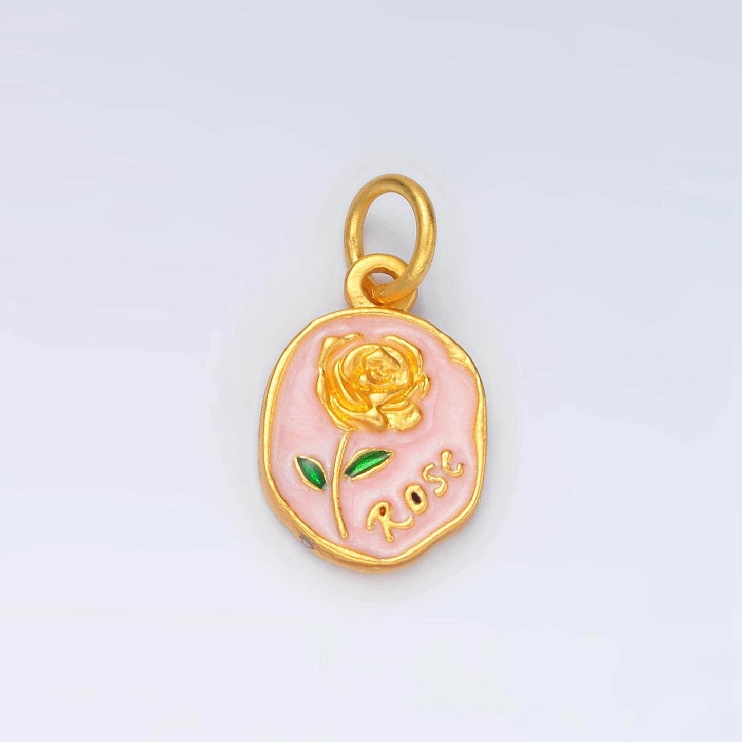 24k gold filled gold rose, 17mm round floral charm | m-150
