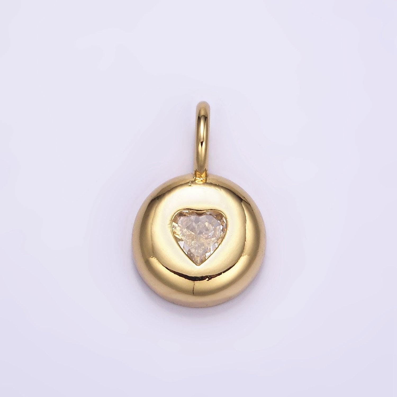 Gold cz heart pendant 24k gold filled love charms simple findings minimalist geometry dangle pendant -jewelry supplies