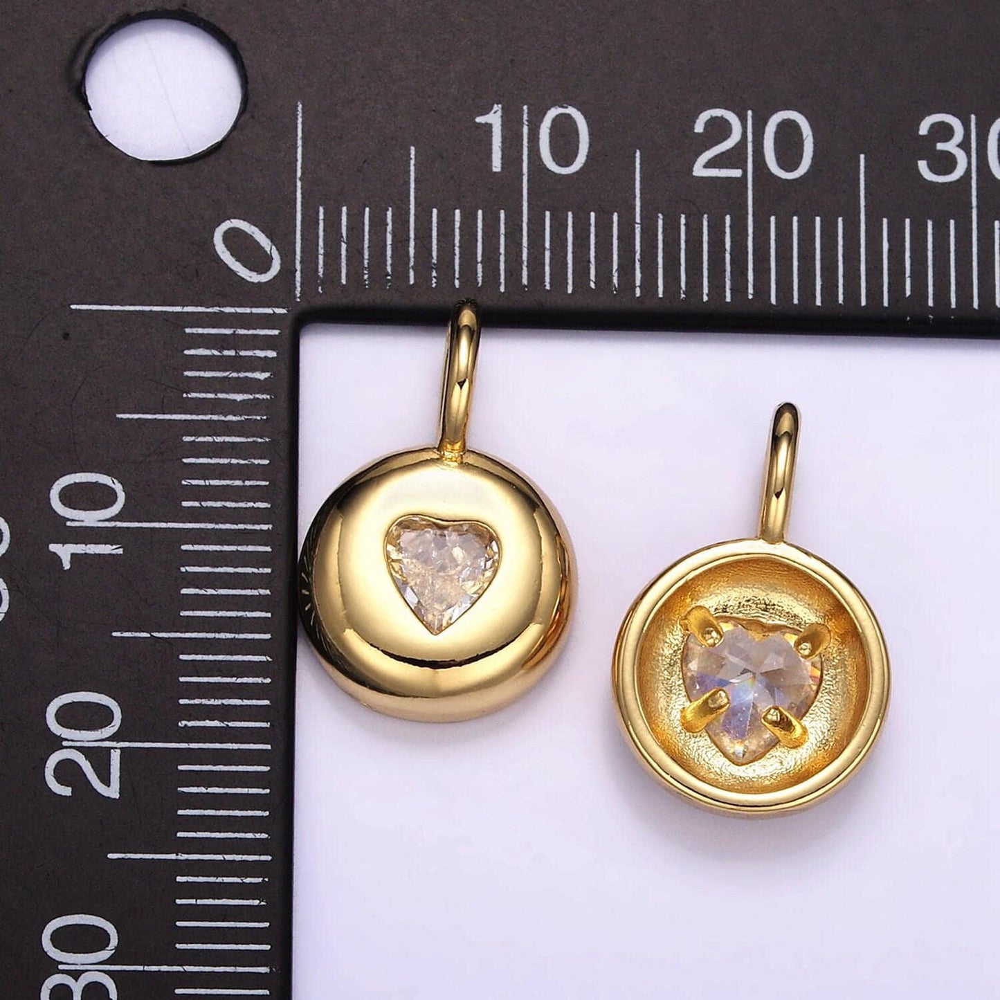 Gold cz heart pendant 24k gold filled love charms simple findings minimalist geometry dangle pendant -jewelry supplies