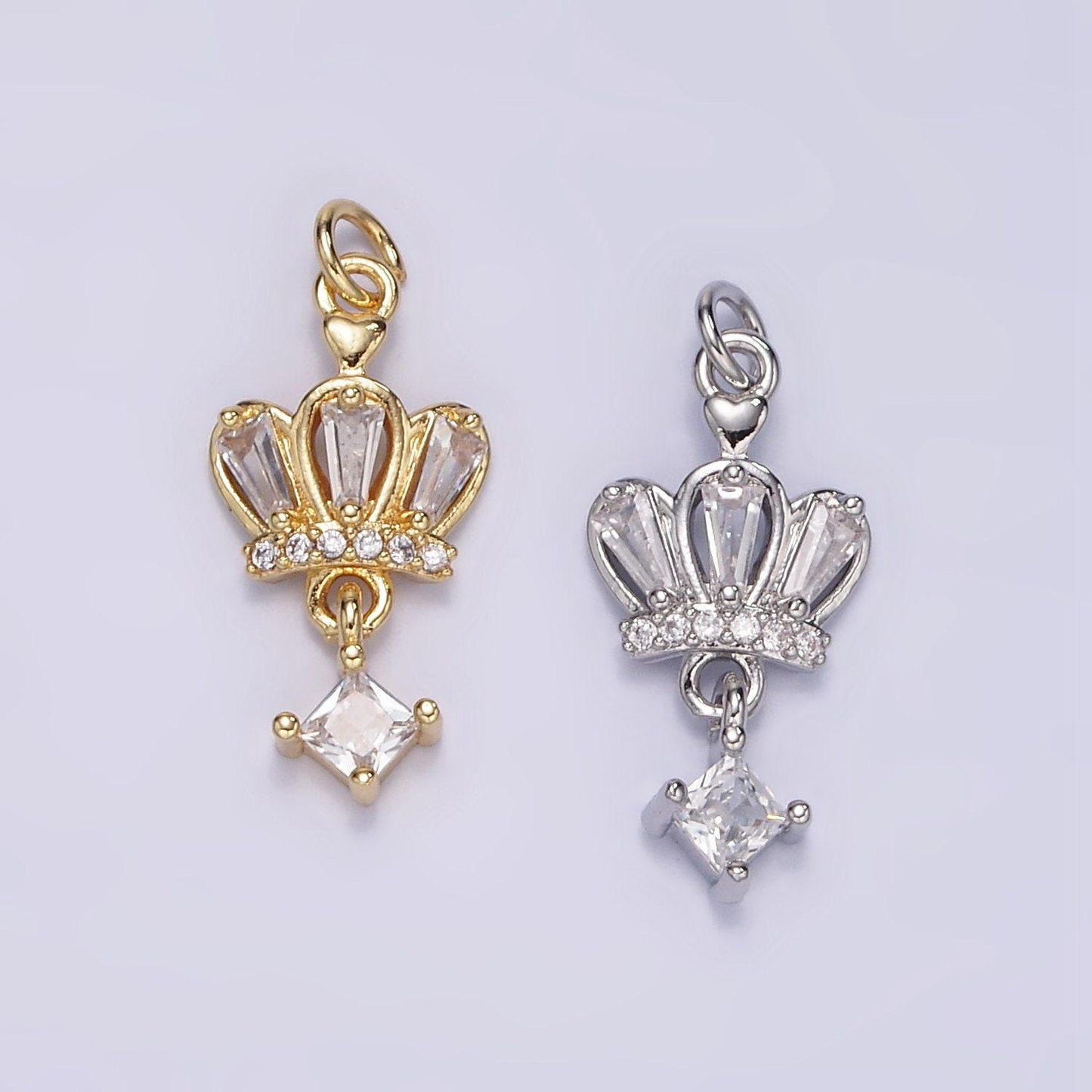 18k gold filled silver tiara charm, micro cz pave princess crown pendant, diy fashion jewelry making supply for necklace, bracelet m114