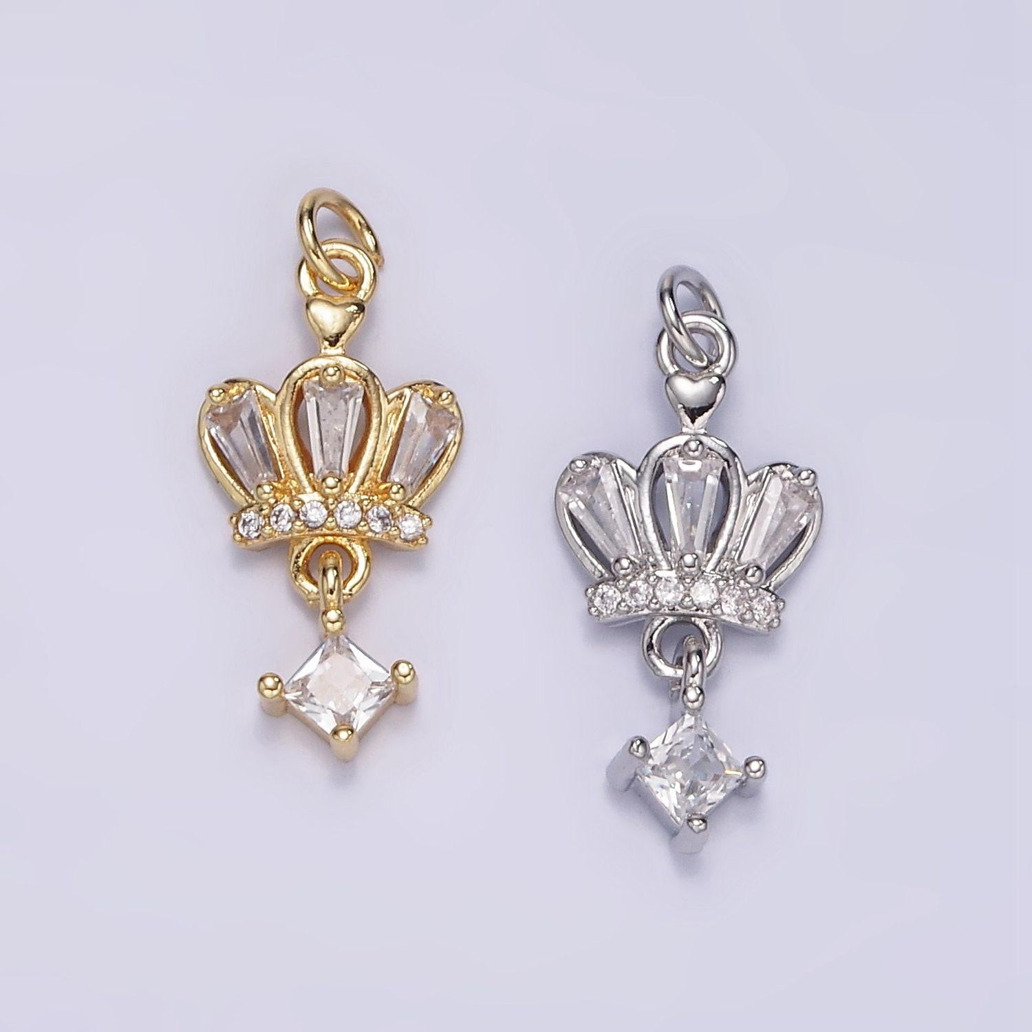 18k gold filled silver tiara charm, micro cz pave princess crown pendant, diy fashion jewelry making supply for necklace, bracelet m114