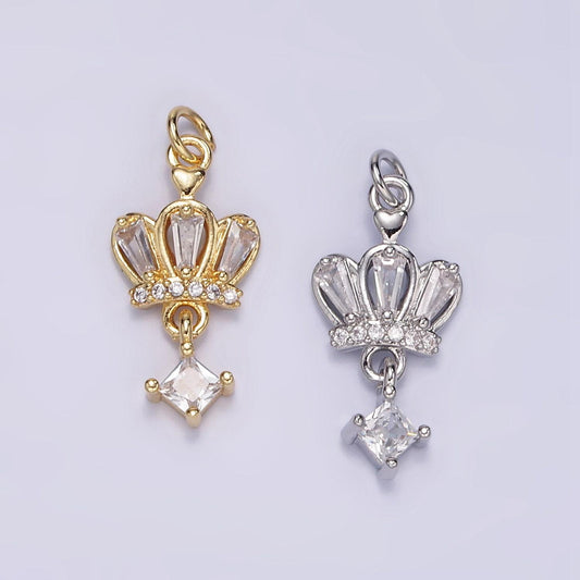 18k gold filled silver tiara charm, micro cz pave princess crown pendant, diy fashion jewelry making supply for necklace, bracelet m114