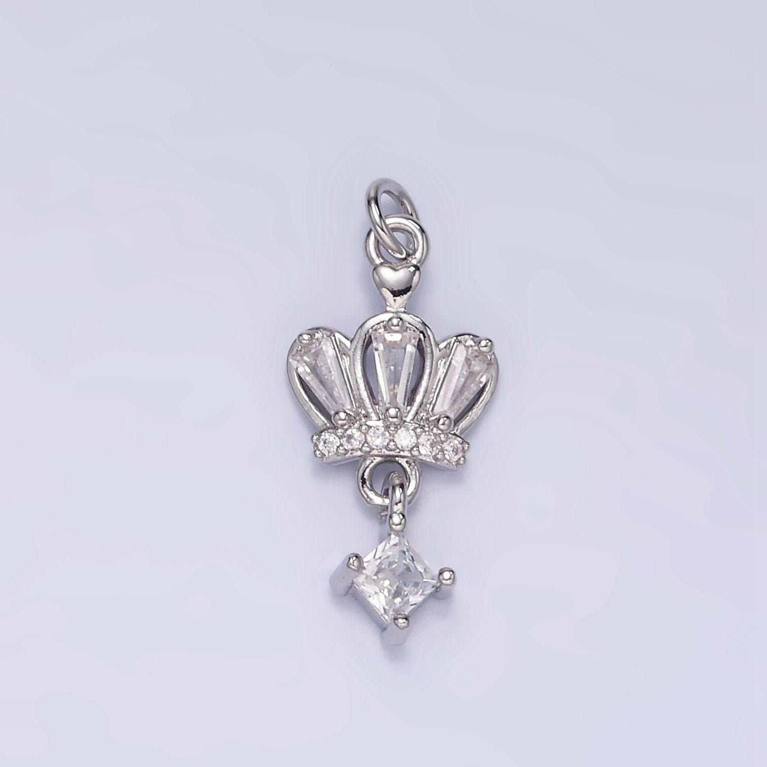18k gold filled silver tiara charm, micro cz pave princess crown pendant, diy fashion jewelry making supply for necklace, bracelet m114