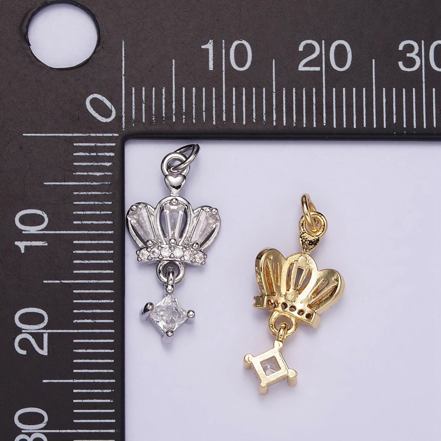 18k gold filled silver tiara charm, micro cz pave princess crown pendant, diy fashion jewelry making supply for necklace, bracelet m114