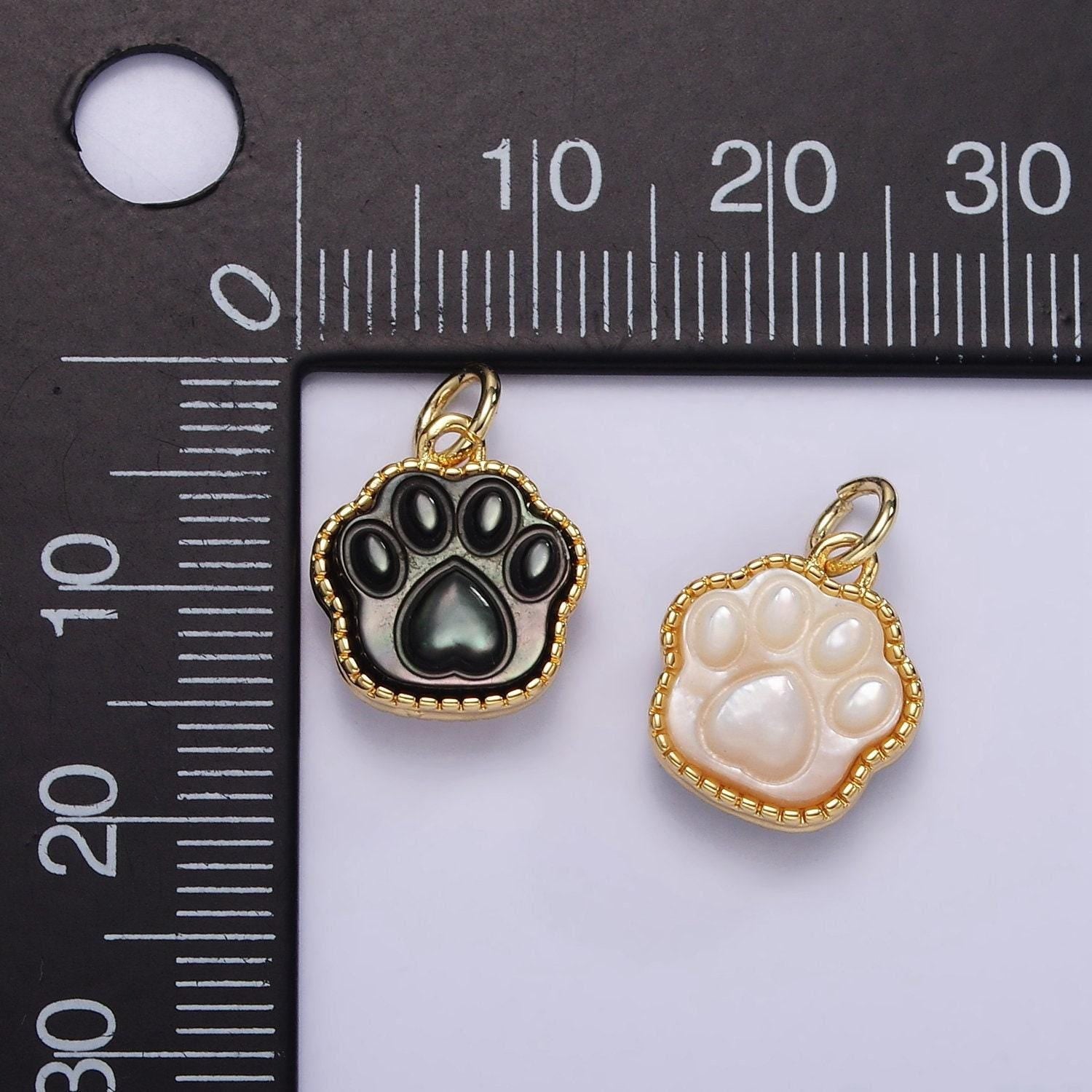 Mini dog paw pendant lead nickel free 24k gold filled paw charm abalon, pearl animal bear charm necklace bracelet jewelry making m112