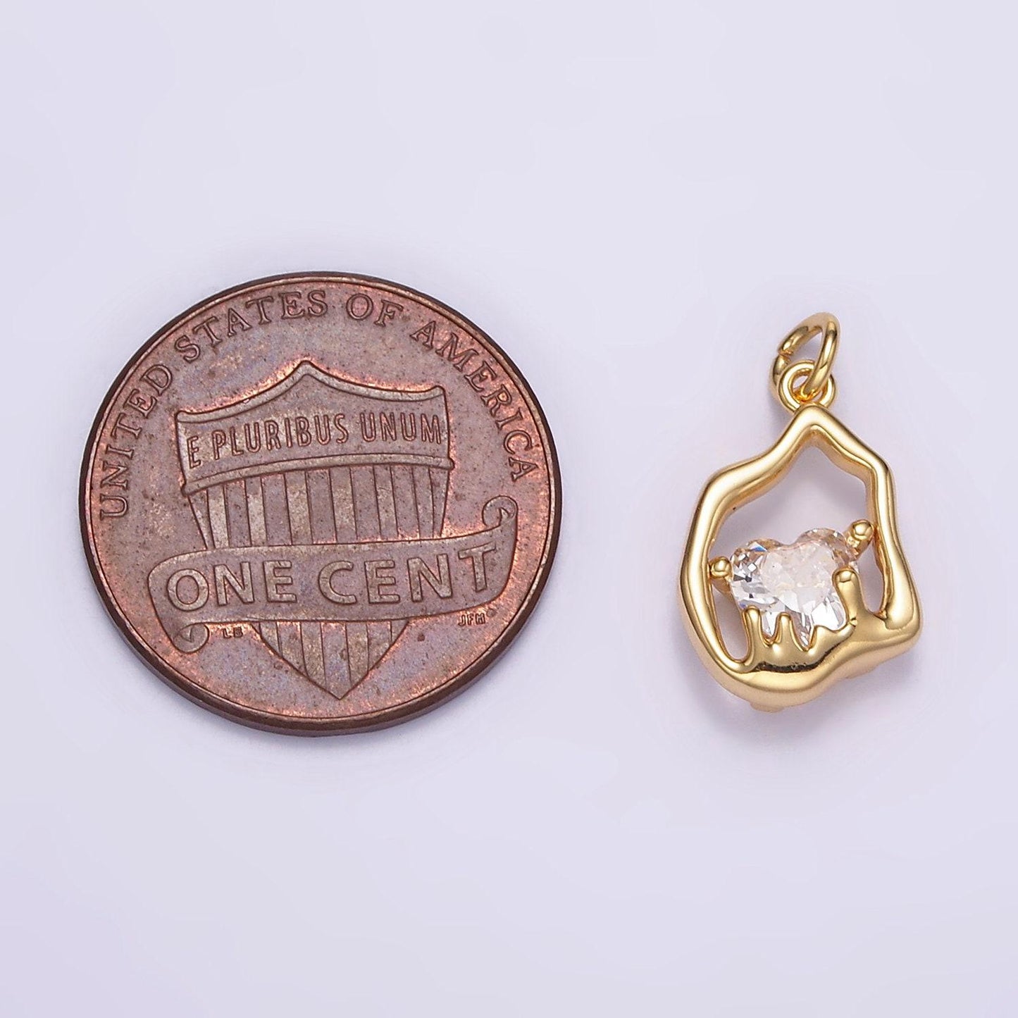 14k gold filled clear cz oval abstract pendant geometric hammered molten charm | m110