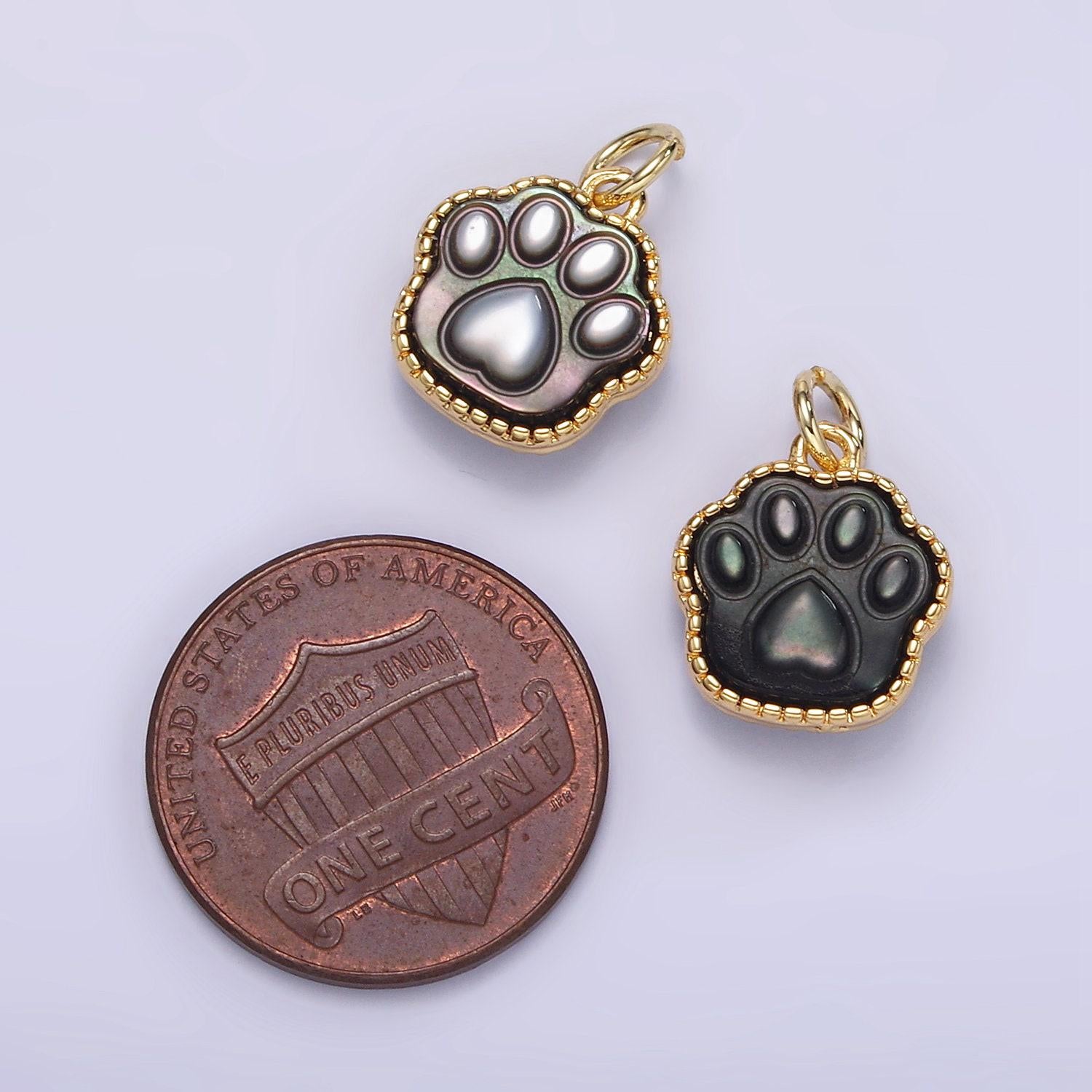 Mini dog paw pendant lead nickel free 24k gold filled paw charm abalon, pearl animal bear charm necklace bracelet jewelry making m112