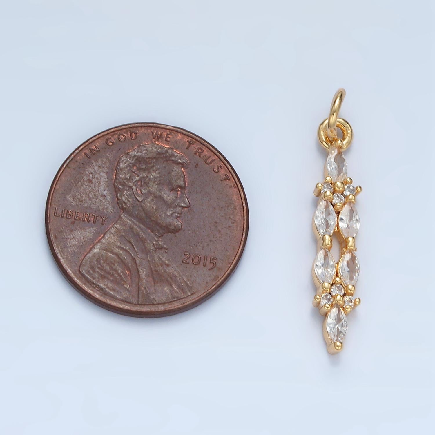Clear marquise cz linear 24k gold filled charm | m-018