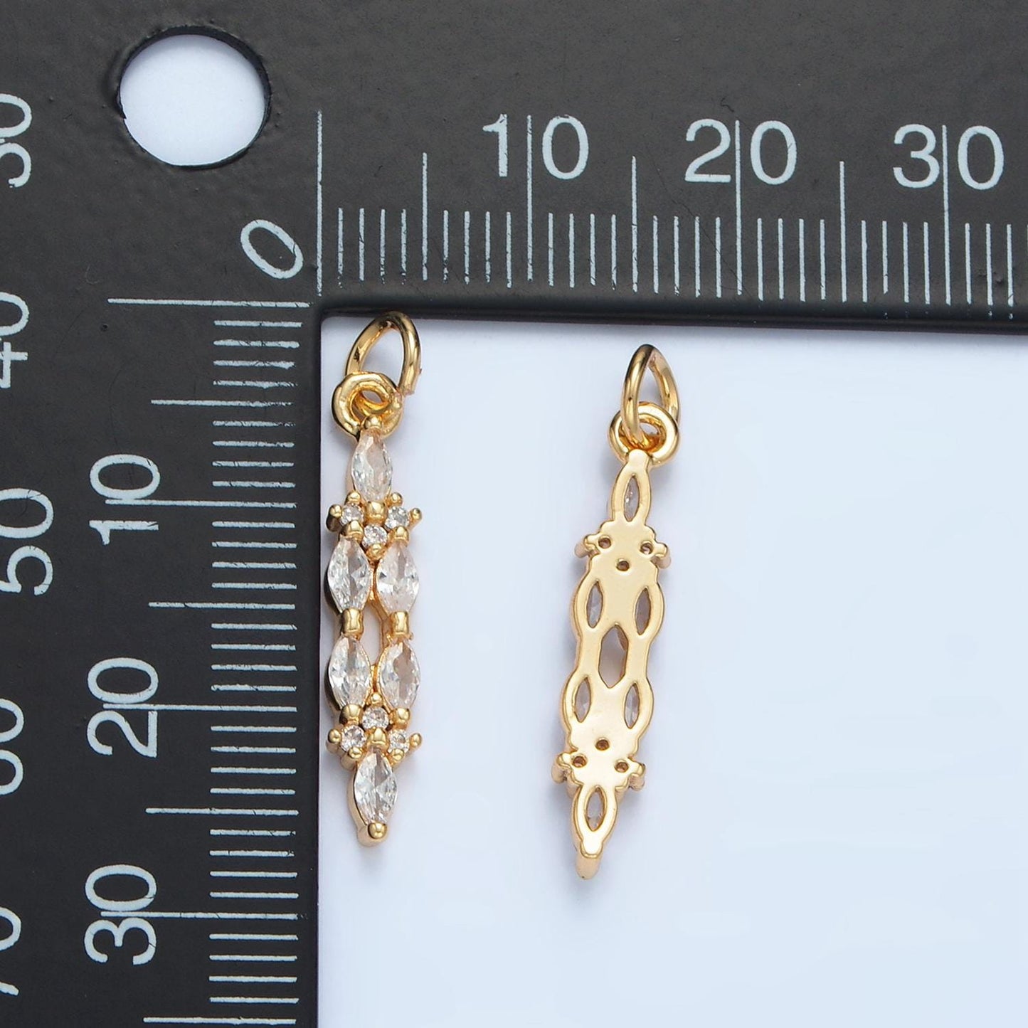 Clear marquise cz linear 24k gold filled charm | m-018