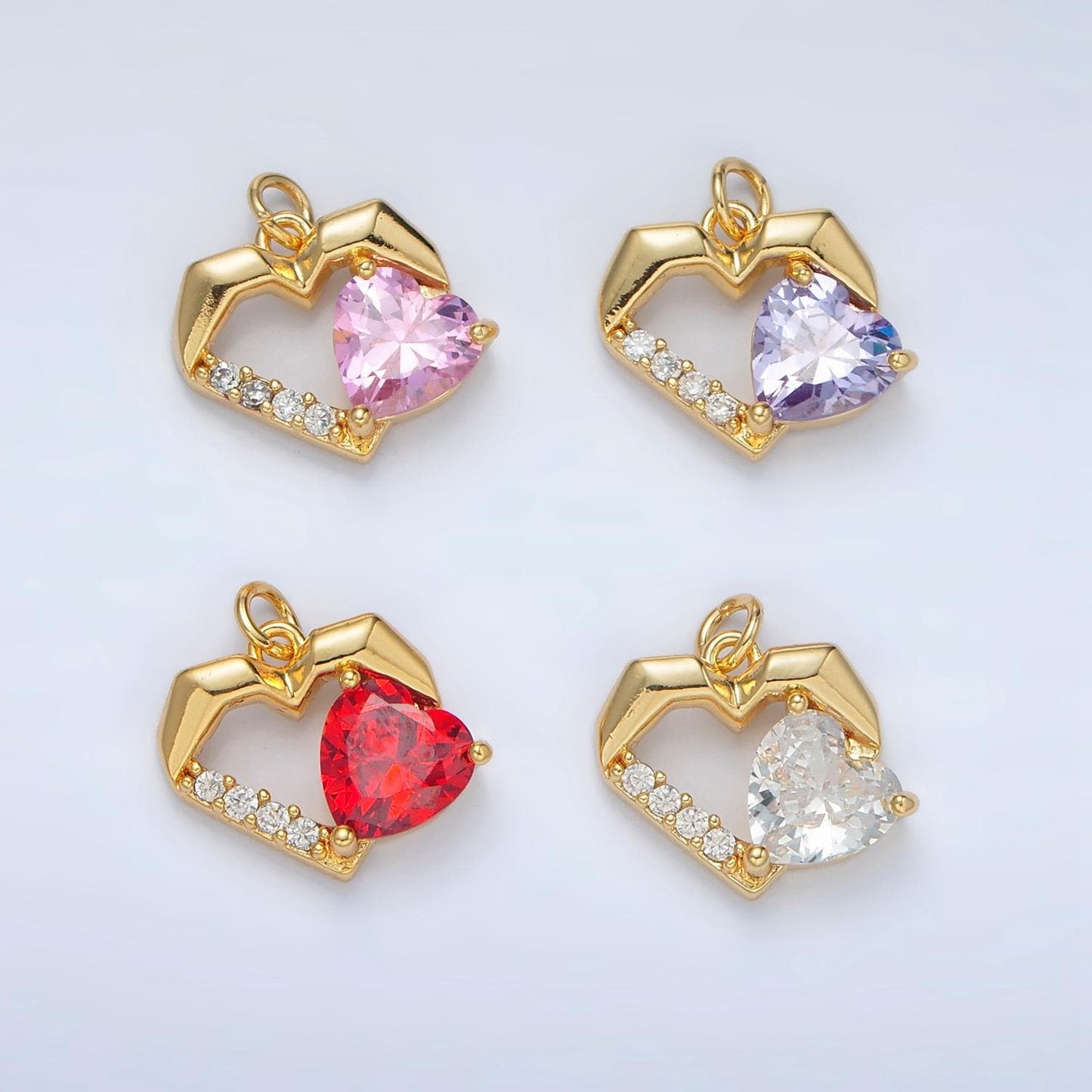 Mini gold heart charm small cz love charm valentine charms 24k gold filled findings m013