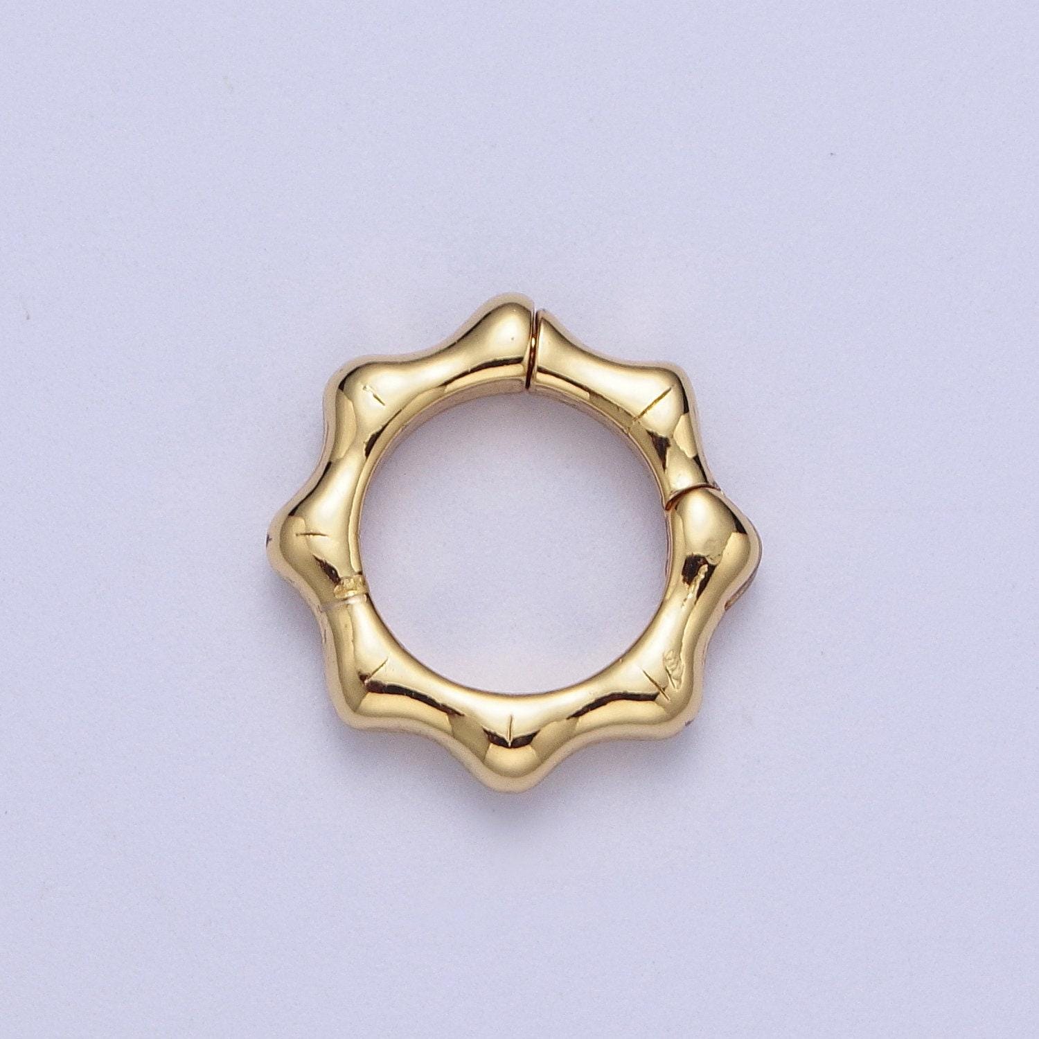 Gold sun spring pull gate ring, 24k gold filled 12.4mm & 16.9mm sun octagon ring charm holder clasp | l-931, l-932