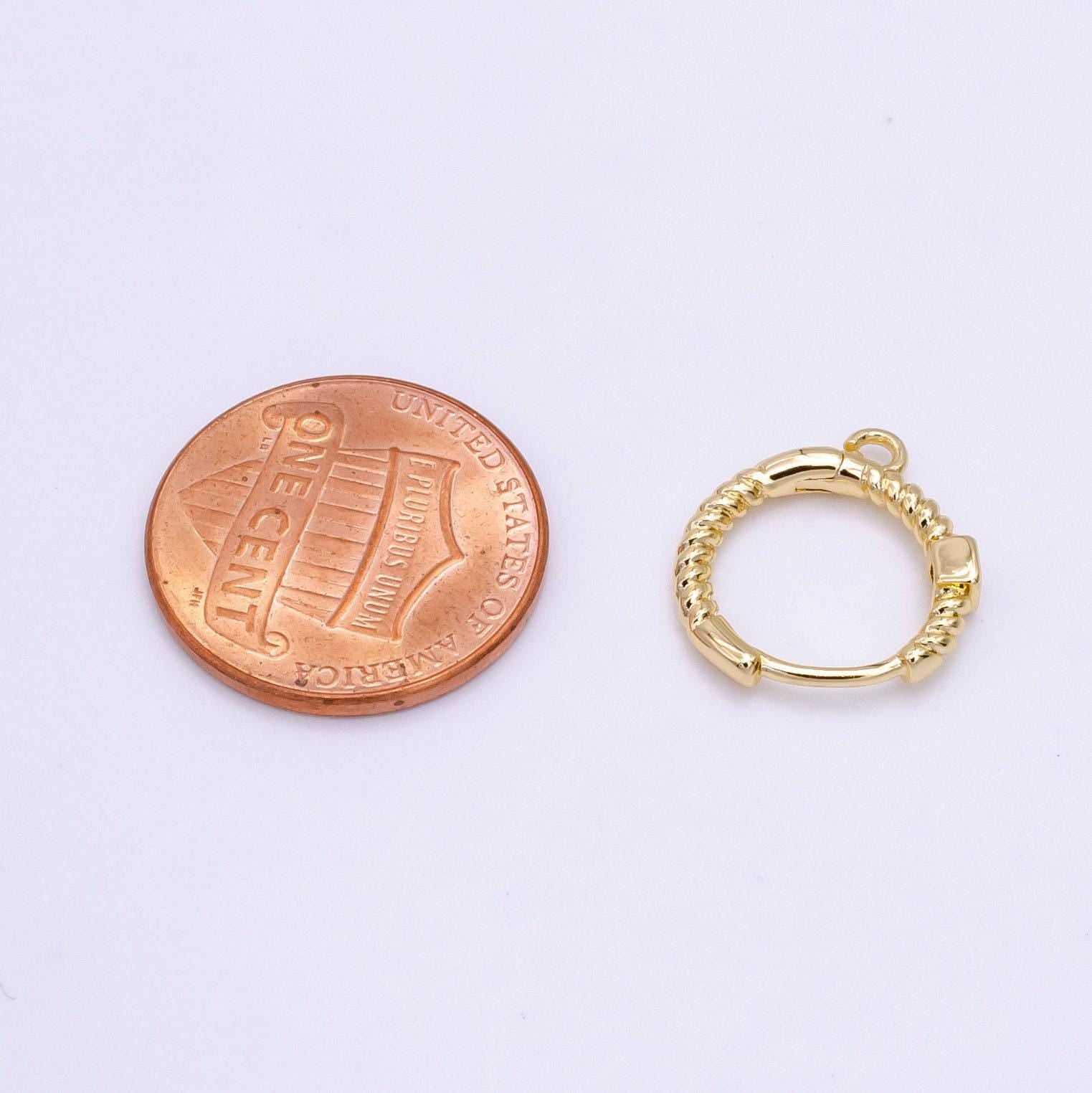 16k gold filled earring simple round one touch earring jewelry making, earring supplies to put a charm dangle component twisted huggie l810
