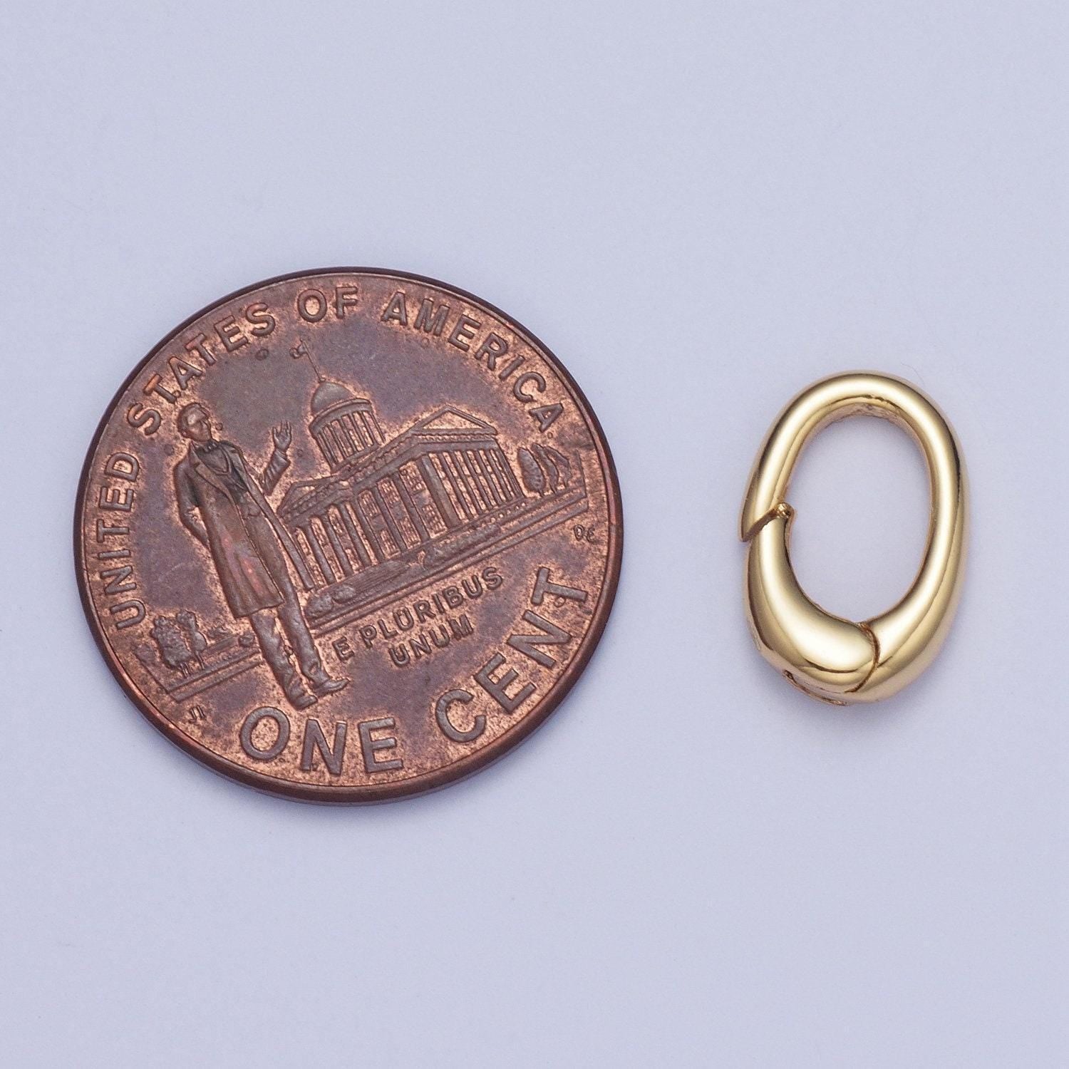 24k gold plated mini circular oval spring clasp, 11.9mmx7.9mm tiny round gold spring carabiner clasp for jewelry making | l-915