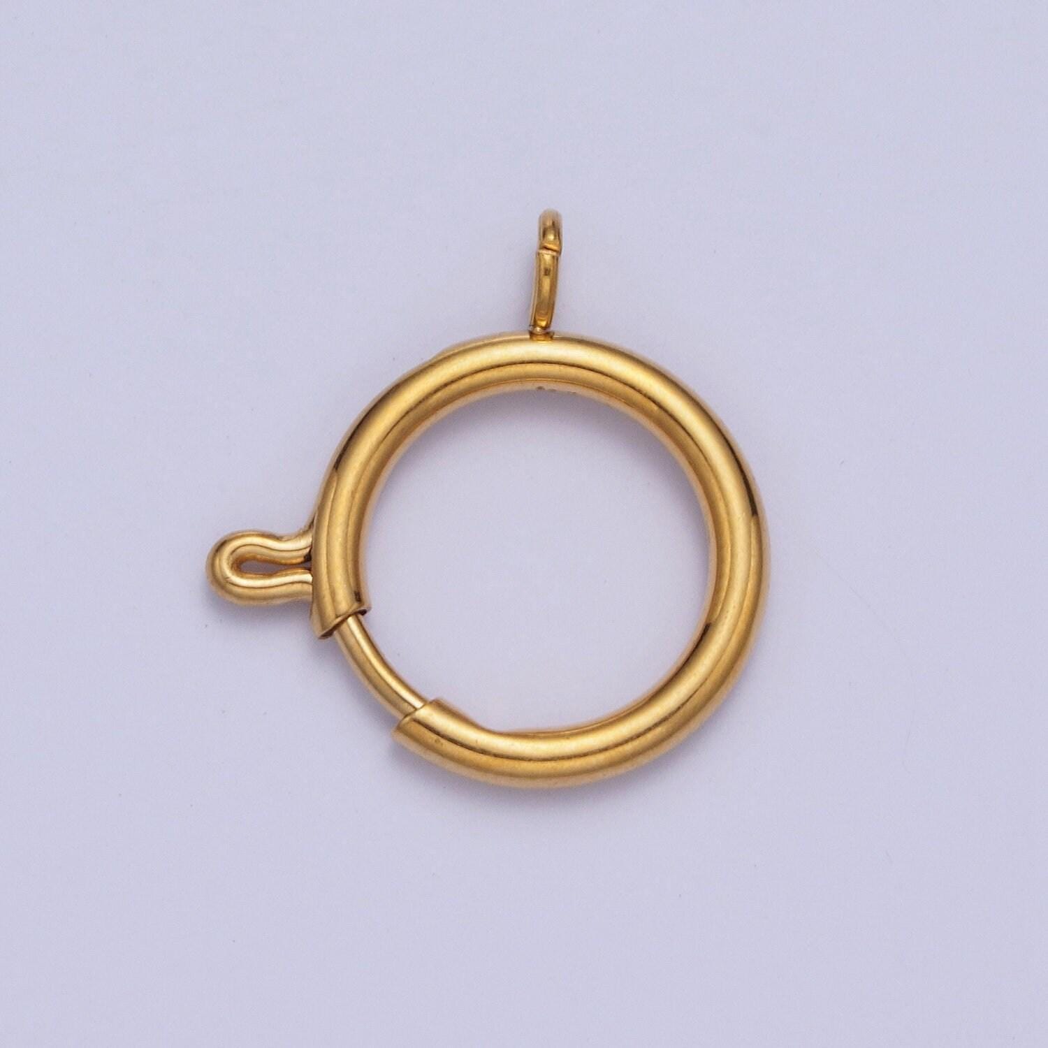 Various size 24k gold round open push in clasp w. loop finding enhancer, circular clasp for charm jewelry making supply | l-892~l-899, l-905