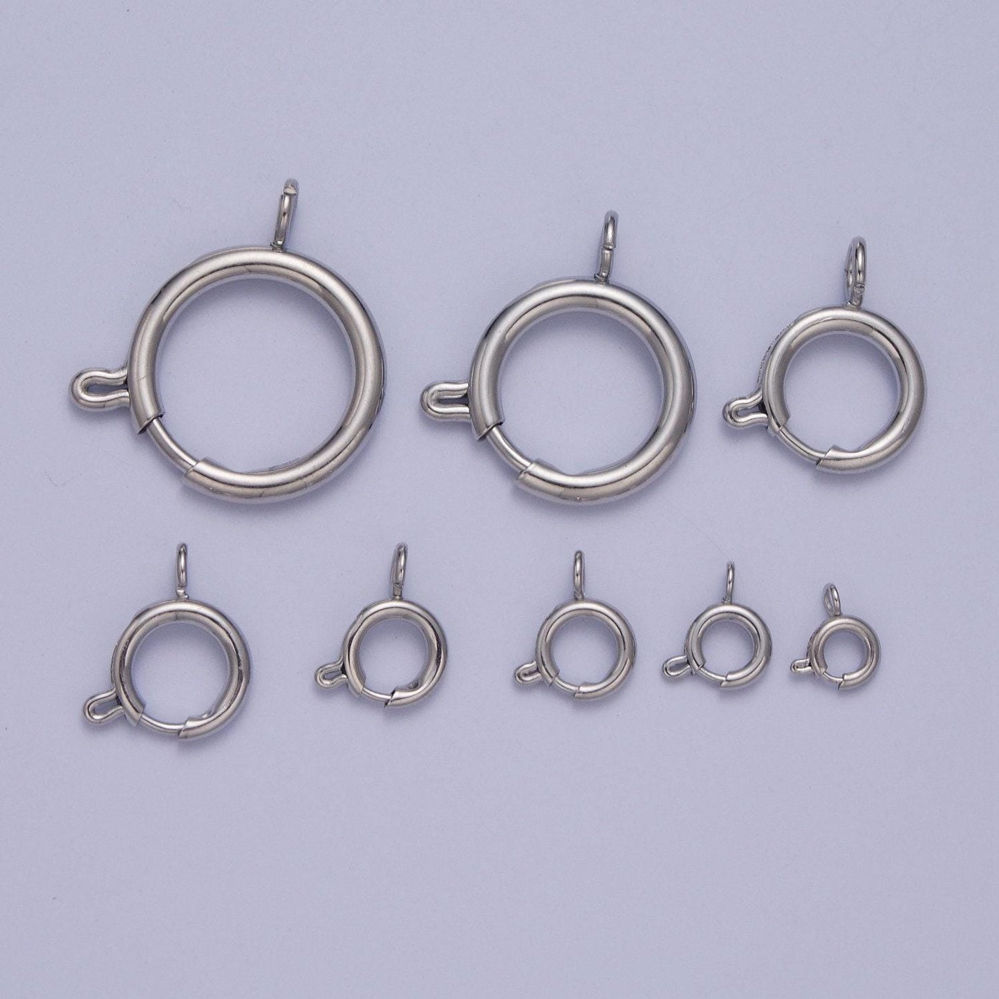 Various sizes silver round open push in clasp with loop finding enhancer, silver spring ring clasp jewelry making supply | l-883~l-891