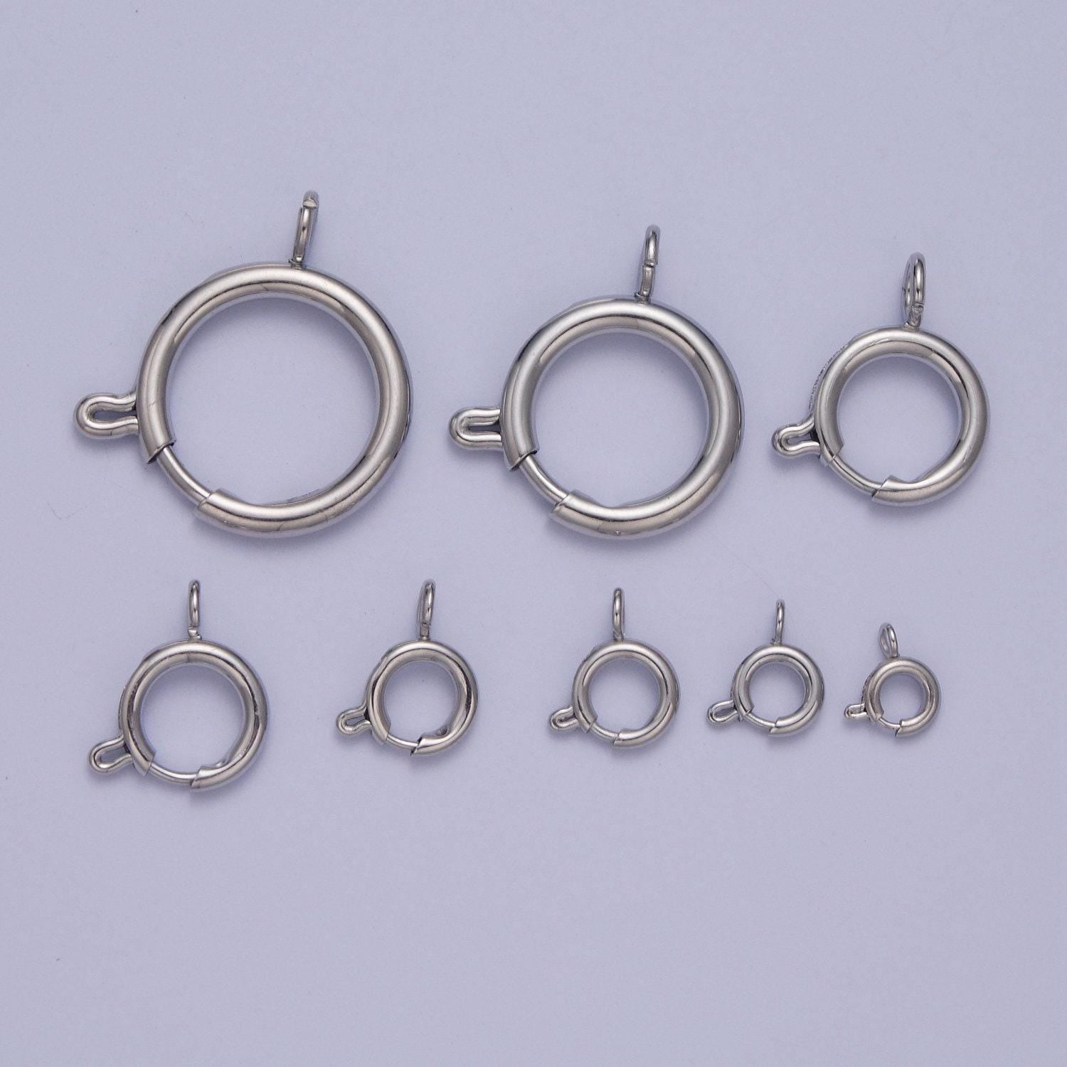 Various sizes silver round open push in clasp with loop finding enhancer, silver spring ring clasp jewelry making supply | l-883~l-891