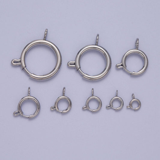 Various sizes silver round open push in clasp with loop finding enhancer, silver spring ring clasp jewelry making supply | l-883~l-891