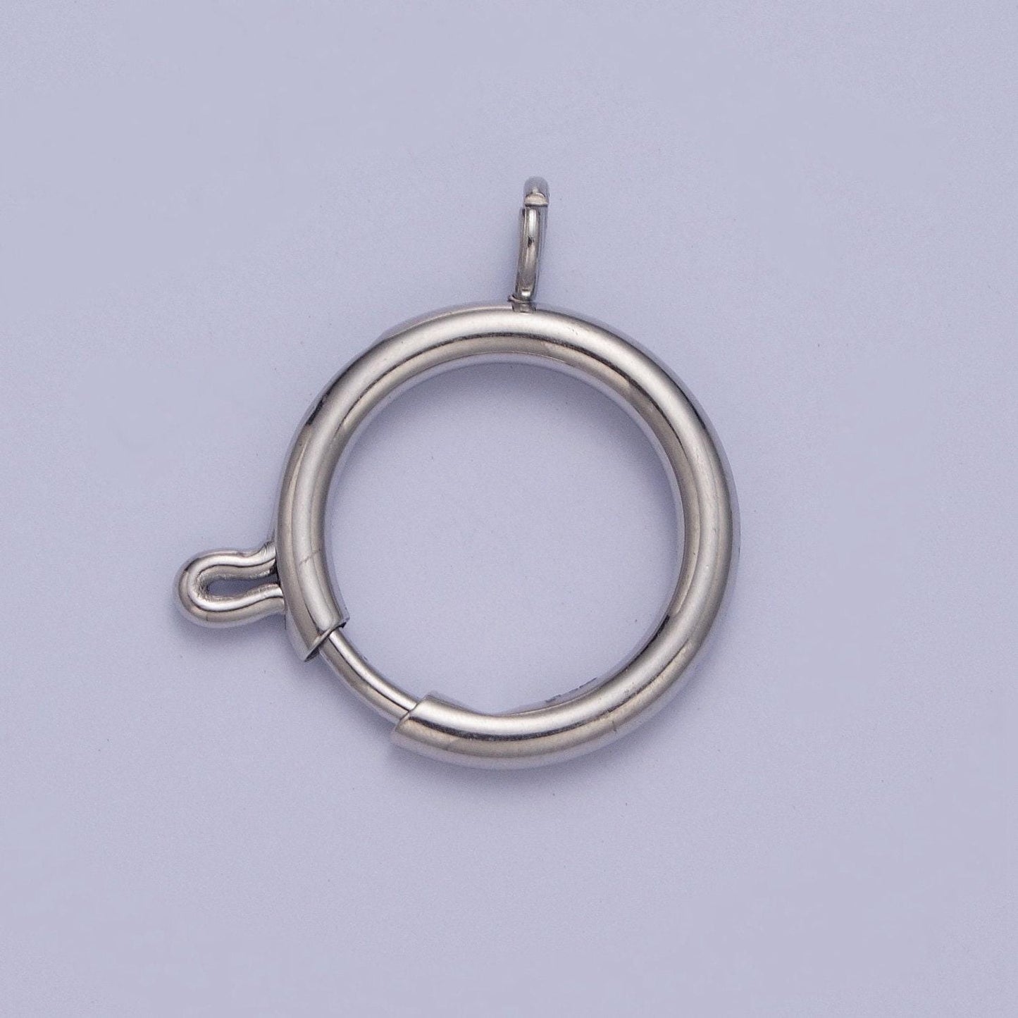 Various sizes silver round open push in clasp with loop finding enhancer, silver spring ring clasp jewelry making supply | l-883~l-891