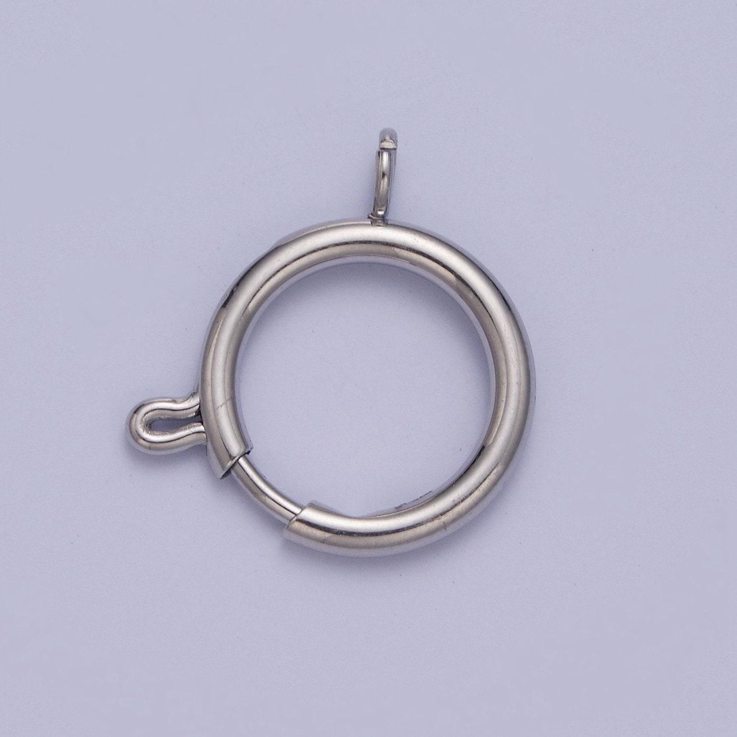 Various sizes silver round open push in clasp with loop finding enhancer, silver spring ring clasp jewelry making supply | l-883~l-891
