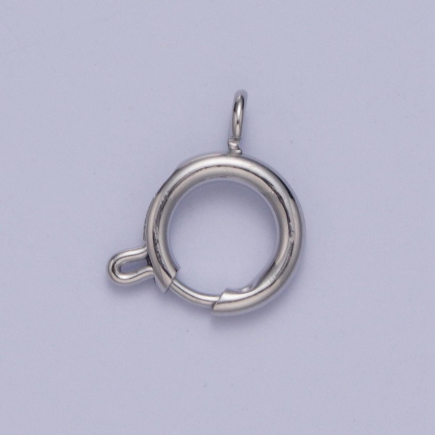 Various sizes silver round open push in clasp with loop finding enhancer, silver spring ring clasp jewelry making supply | l-883~l-891