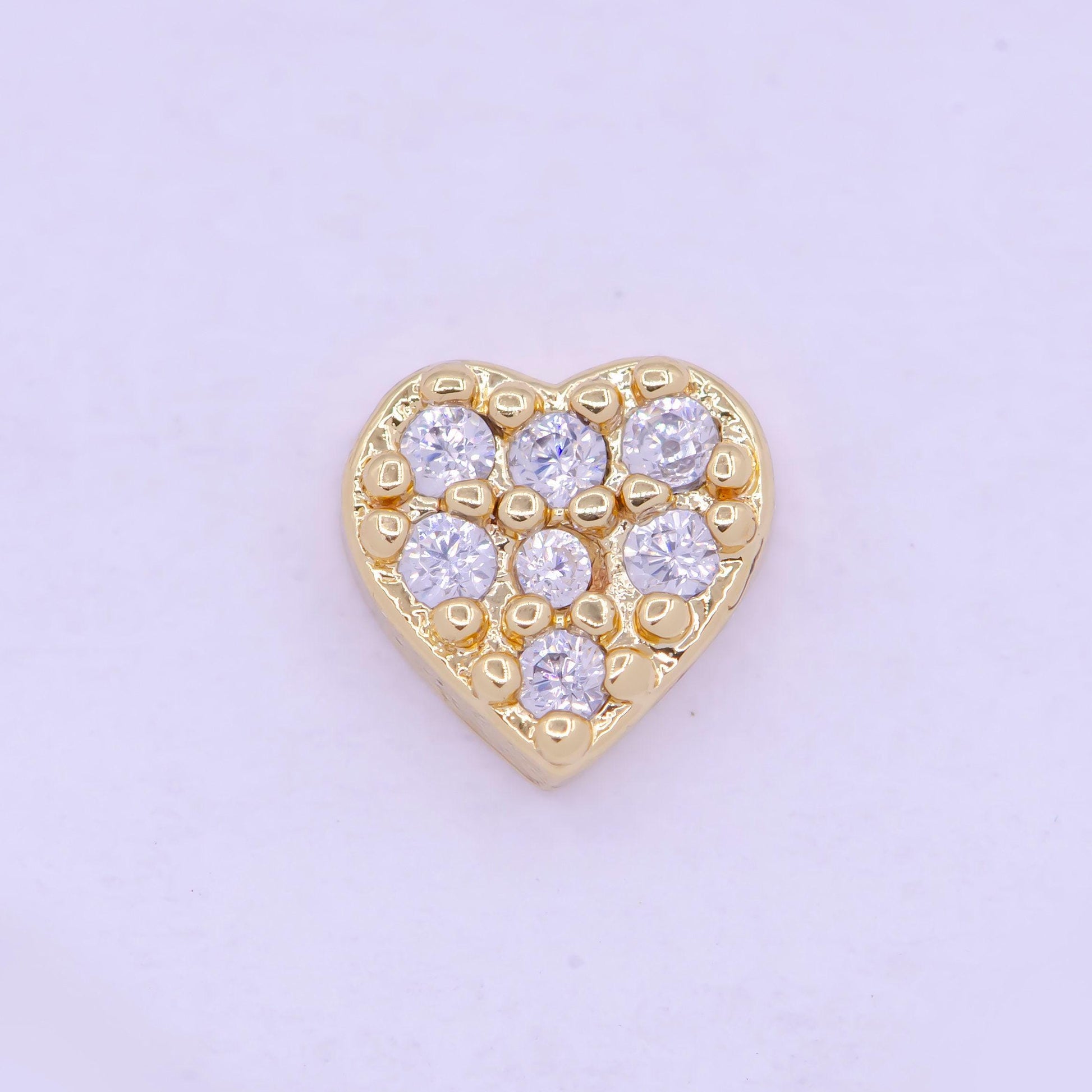 Gold filled personalized locket bead: clear fuchsia pink heart l-839
