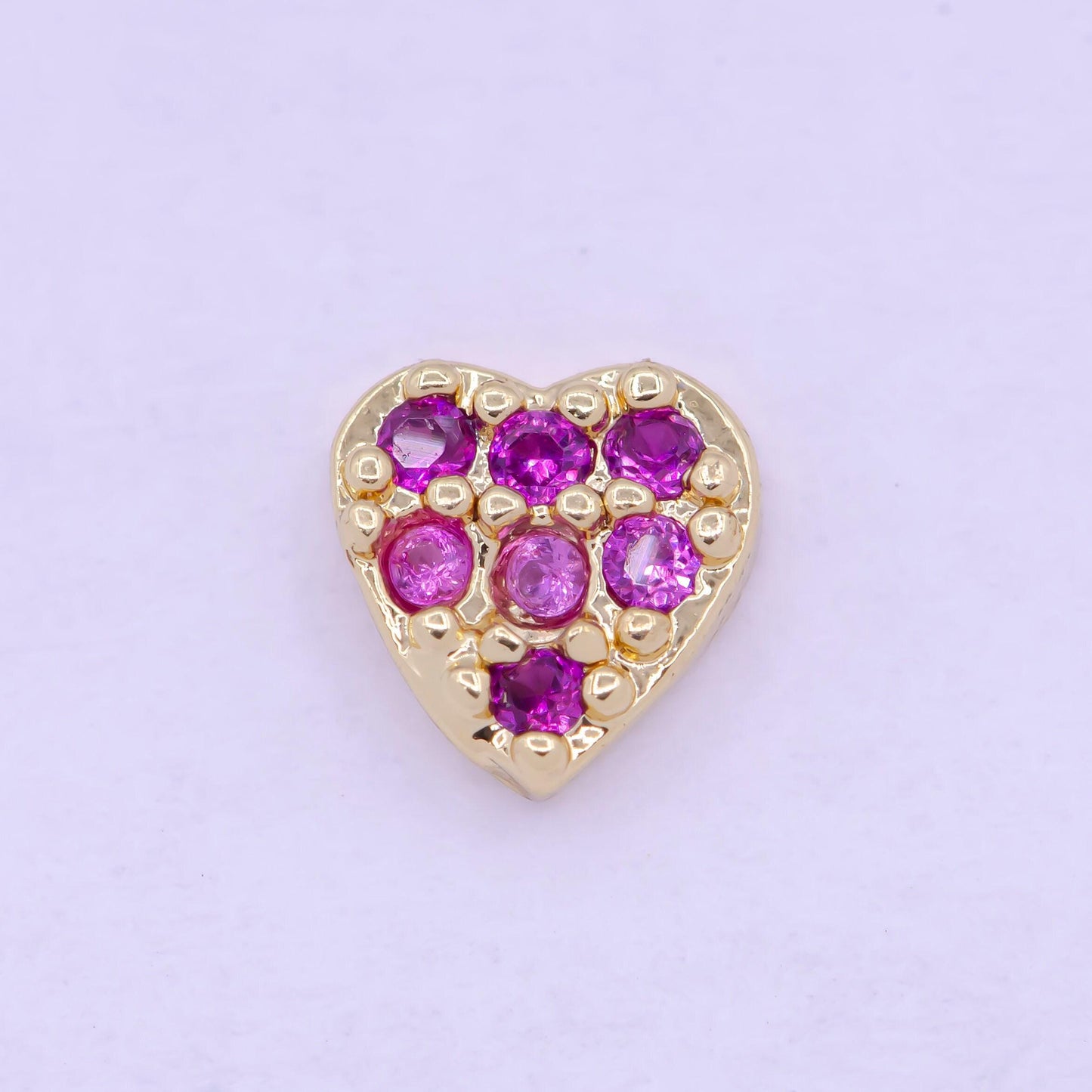 Gold filled personalized locket bead: clear fuchsia pink heart l-839