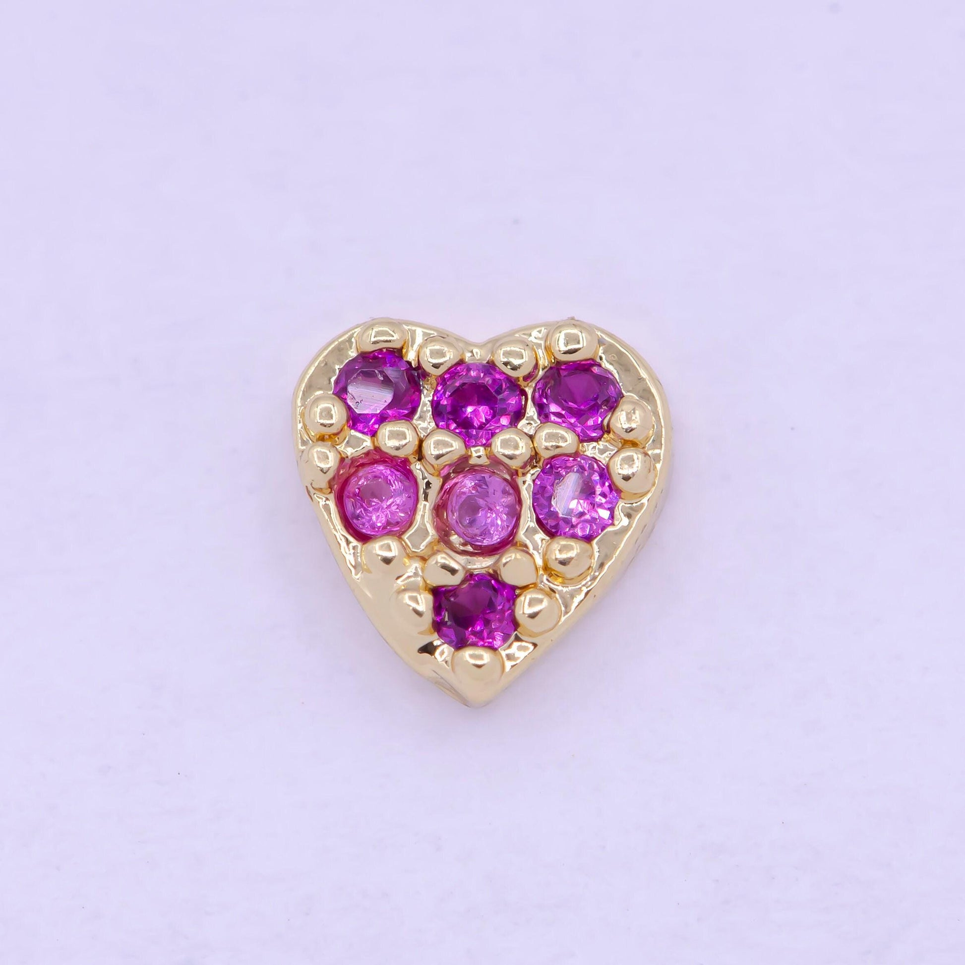 Gold filled personalized locket bead: clear fuchsia pink heart l-839