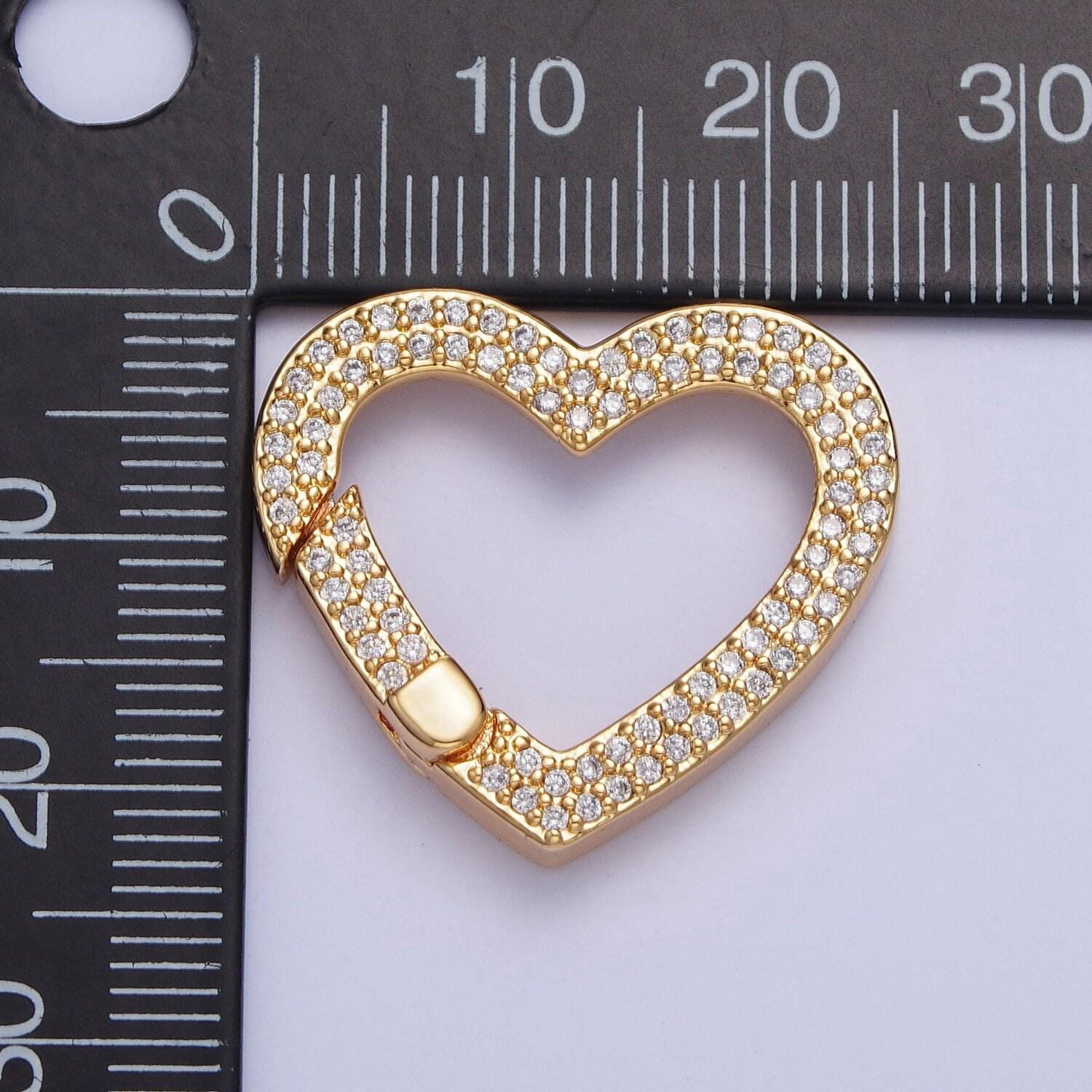 24k gold filled micro pave cubic zirconia cz heart spring gate, valentine love jewelry supply | l-838