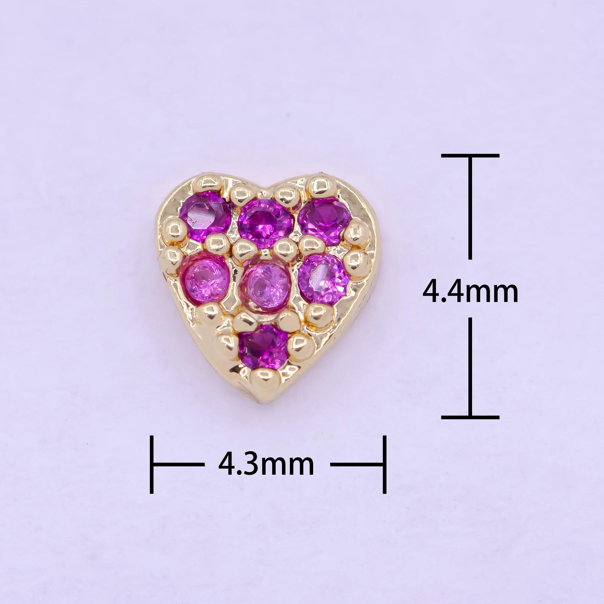 Gold filled personalized locket bead: clear fuchsia pink heart l-839