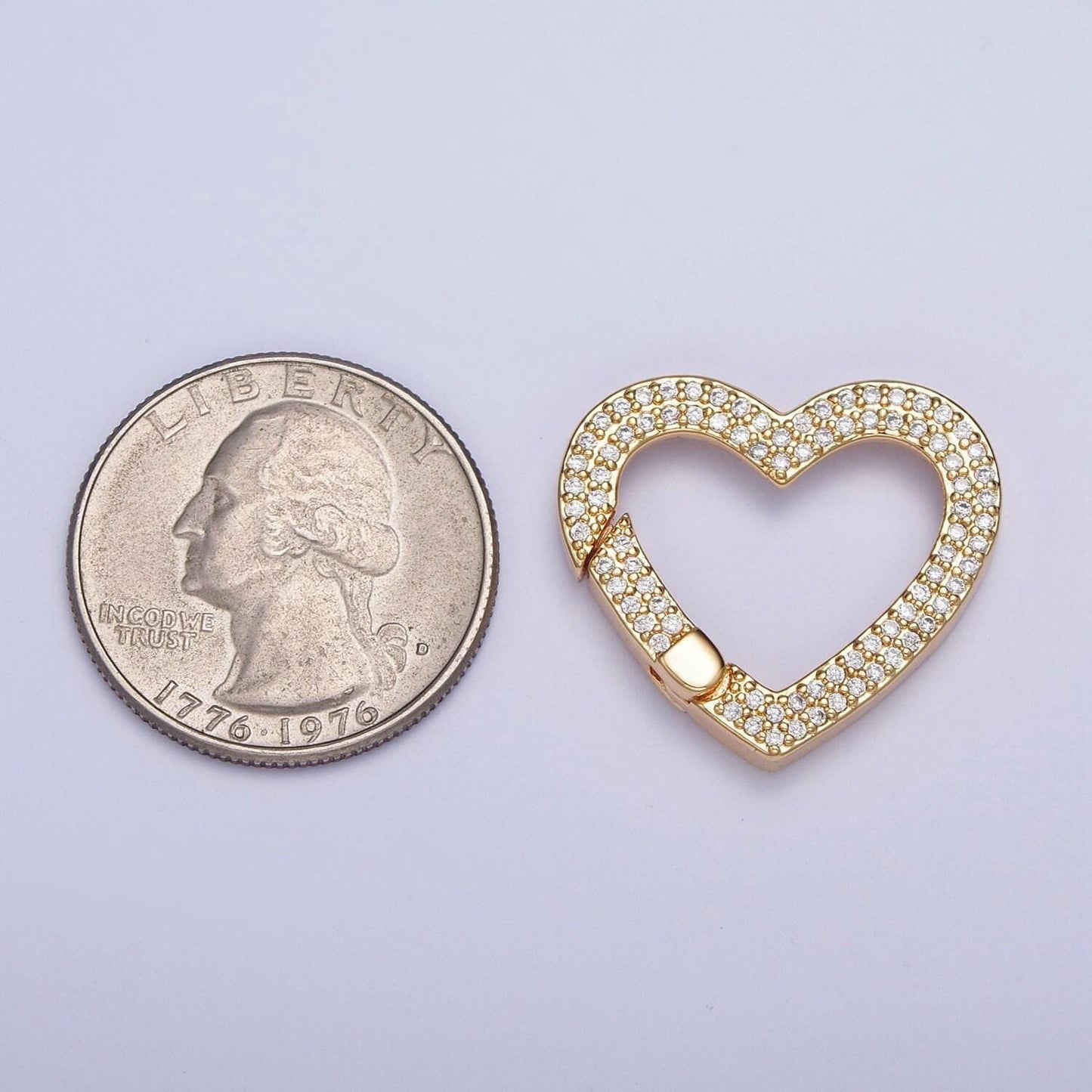 24k gold filled micro pave cubic zirconia cz heart spring gate, valentine love jewelry supply | l-838