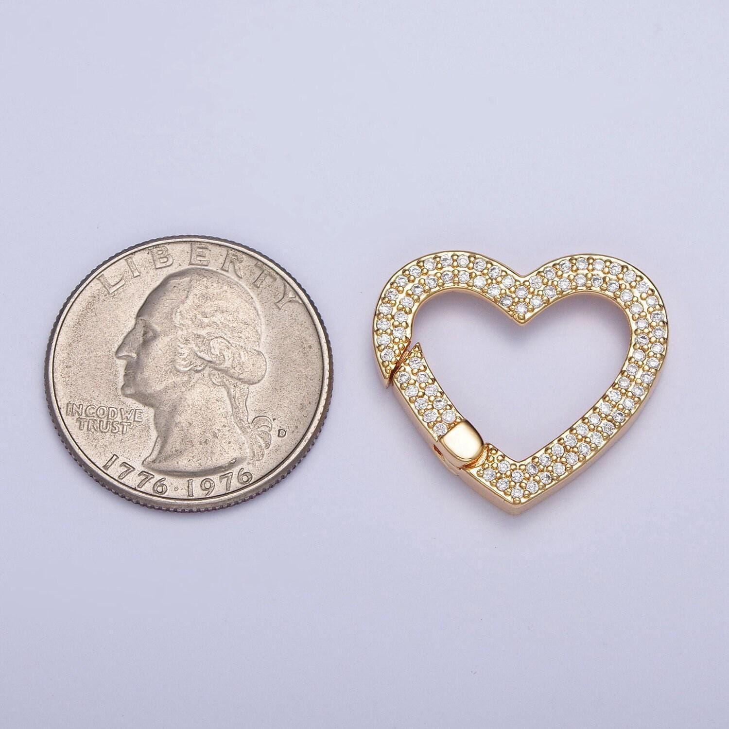24k gold filled micro pave cubic zirconia cz heart spring gate, valentine love jewelry supply | l-838