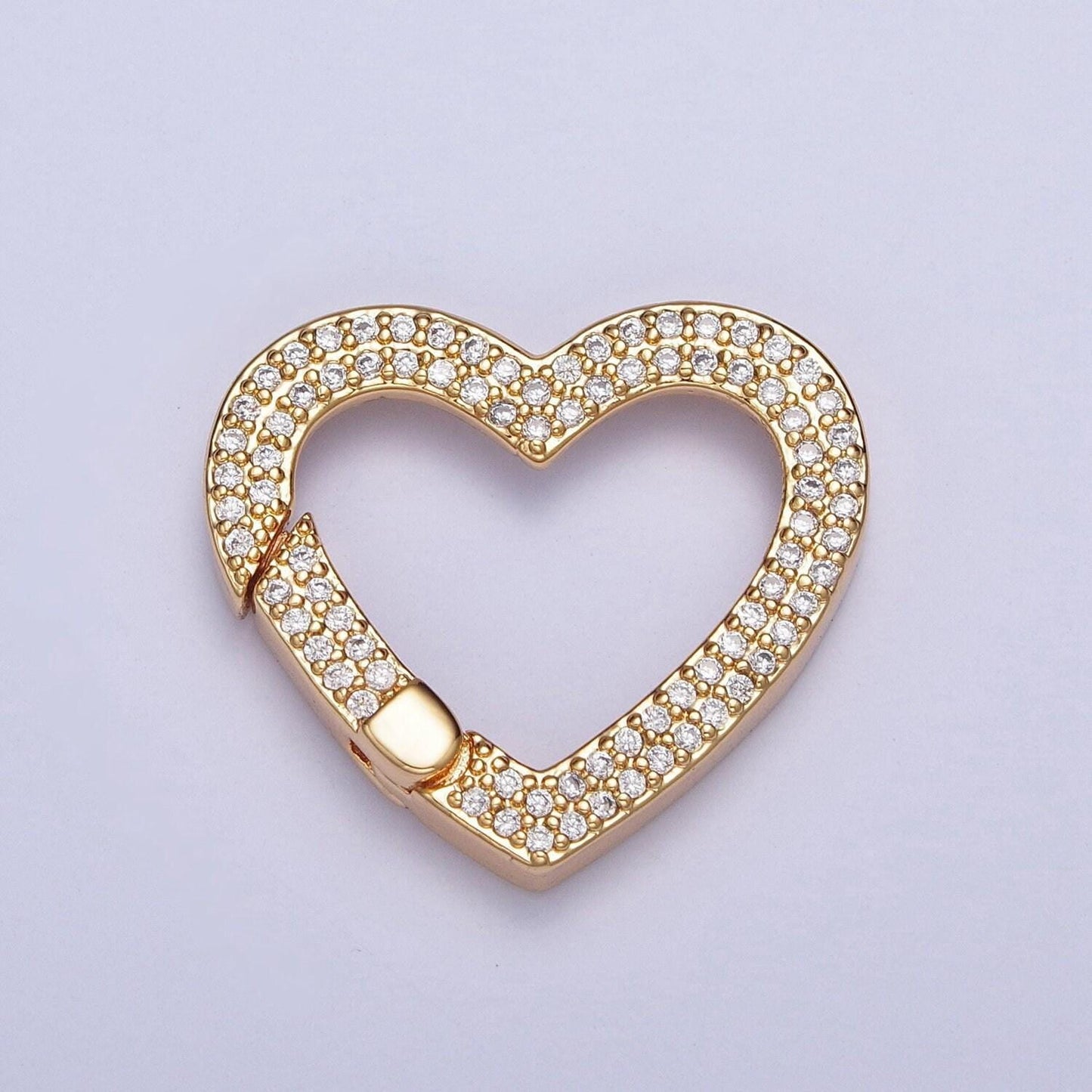 24k gold filled micro pave cubic zirconia cz heart spring gate, valentine love jewelry supply | l-838