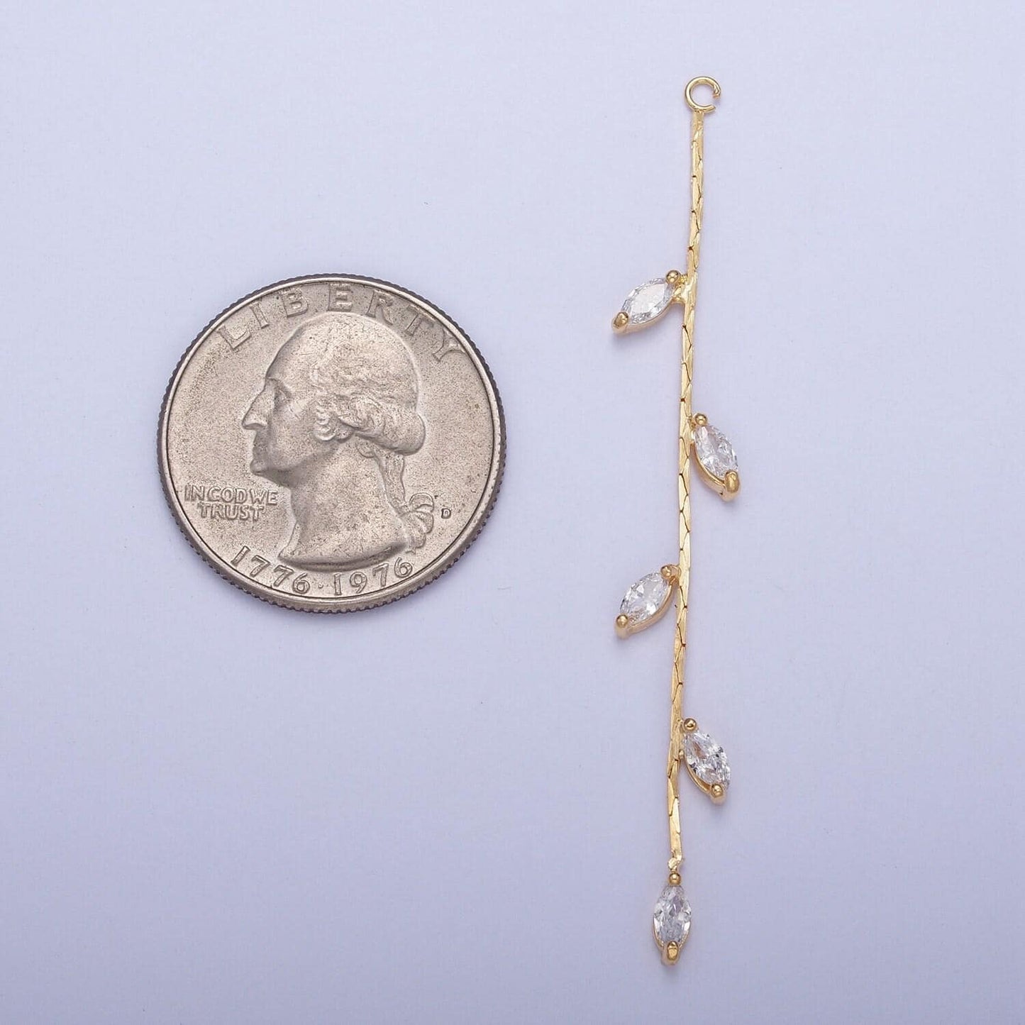 63.5mm gold cobra snake chain with marquise cubic zirconia with open link loop, nature vine & leaves tassel charm | l-833