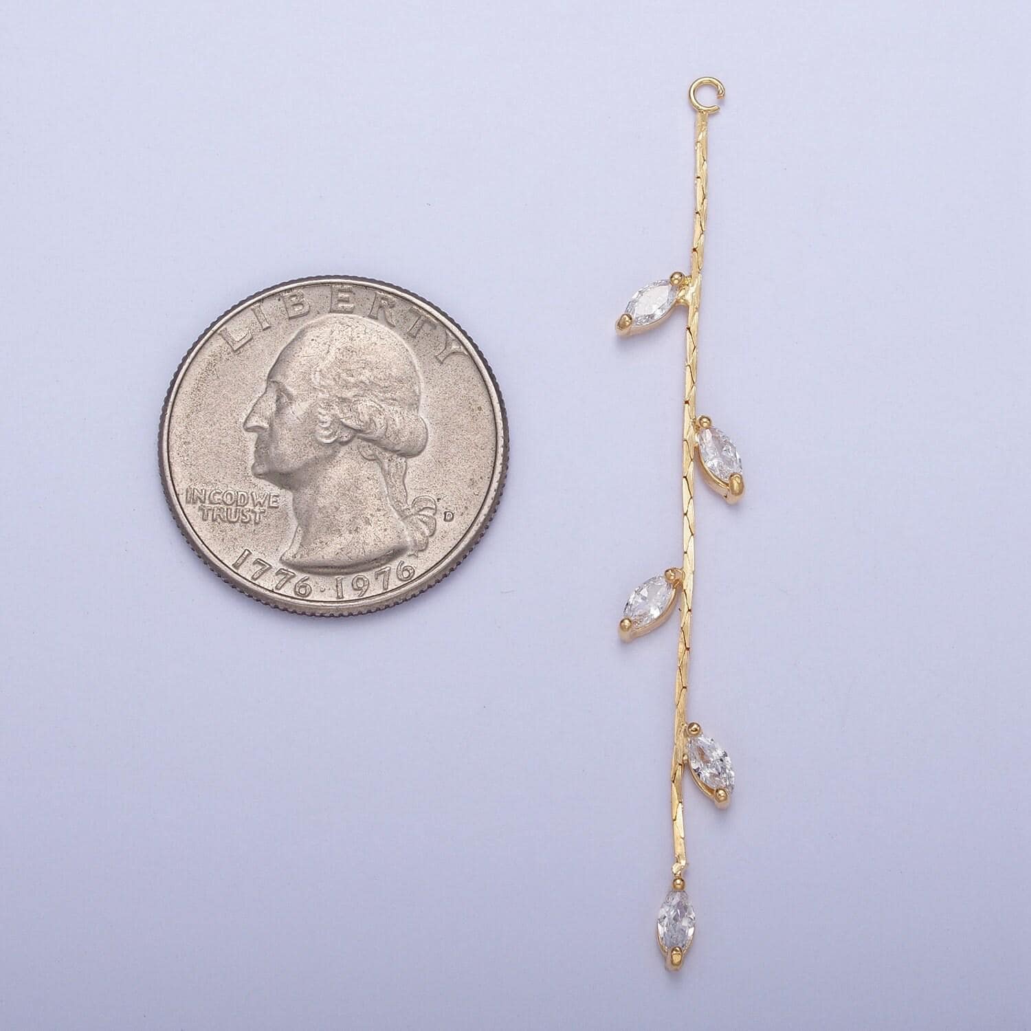 63.5mm gold cobra snake chain with marquise cubic zirconia with open link loop, nature vine & leaves tassel charm | l-833