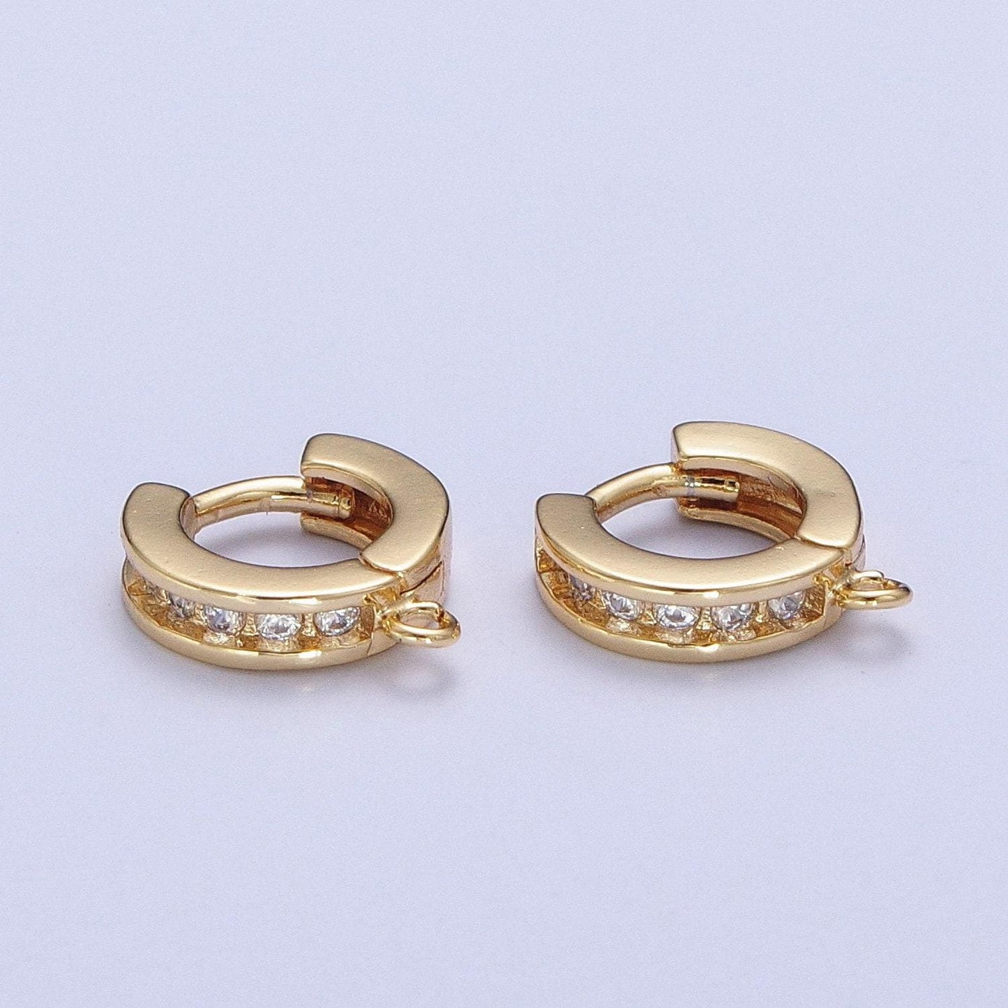 24k gold plated lever back hoop earring pendant w/ cubic zirconia micro pave cz edges | l-816