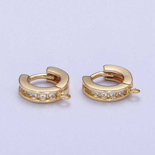 24k gold plated lever back hoop earring pendant w/ cubic zirconia micro pave cz edges | l-816