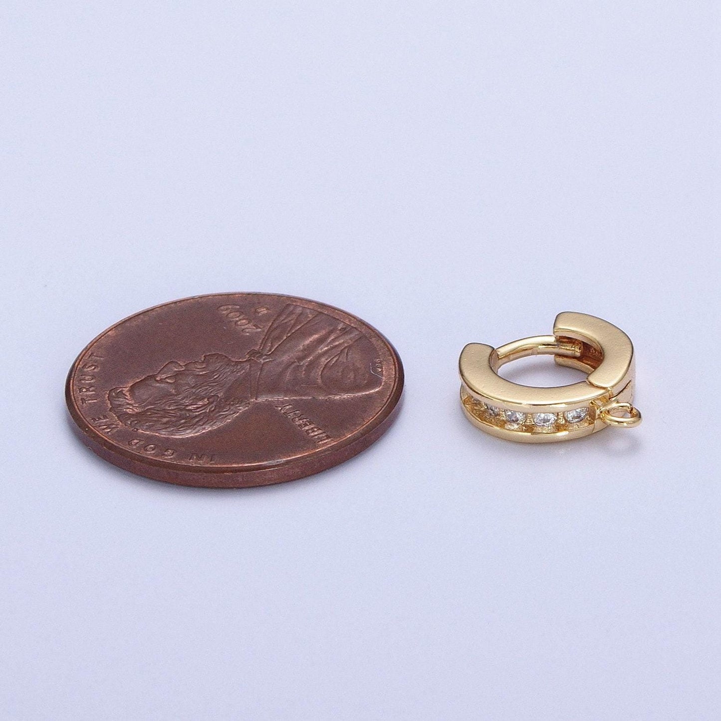 24k gold plated lever back hoop earring pendant w/ cubic zirconia micro pave cz edges | l-816
