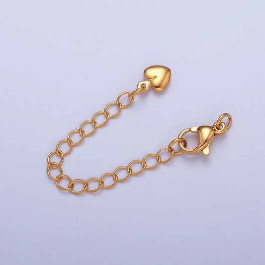 24k gold-filled dainty heart lobster clasp with chain extender in gold and silver for necklace, bracelet making supply | l-677, l-779