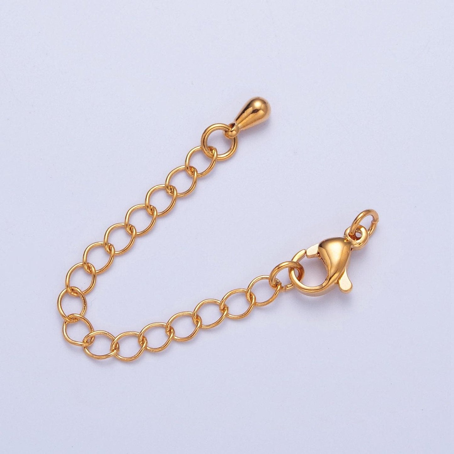 Teardrop-shaped gold filled lobster/end clasp with chain extender | l-676, l-774