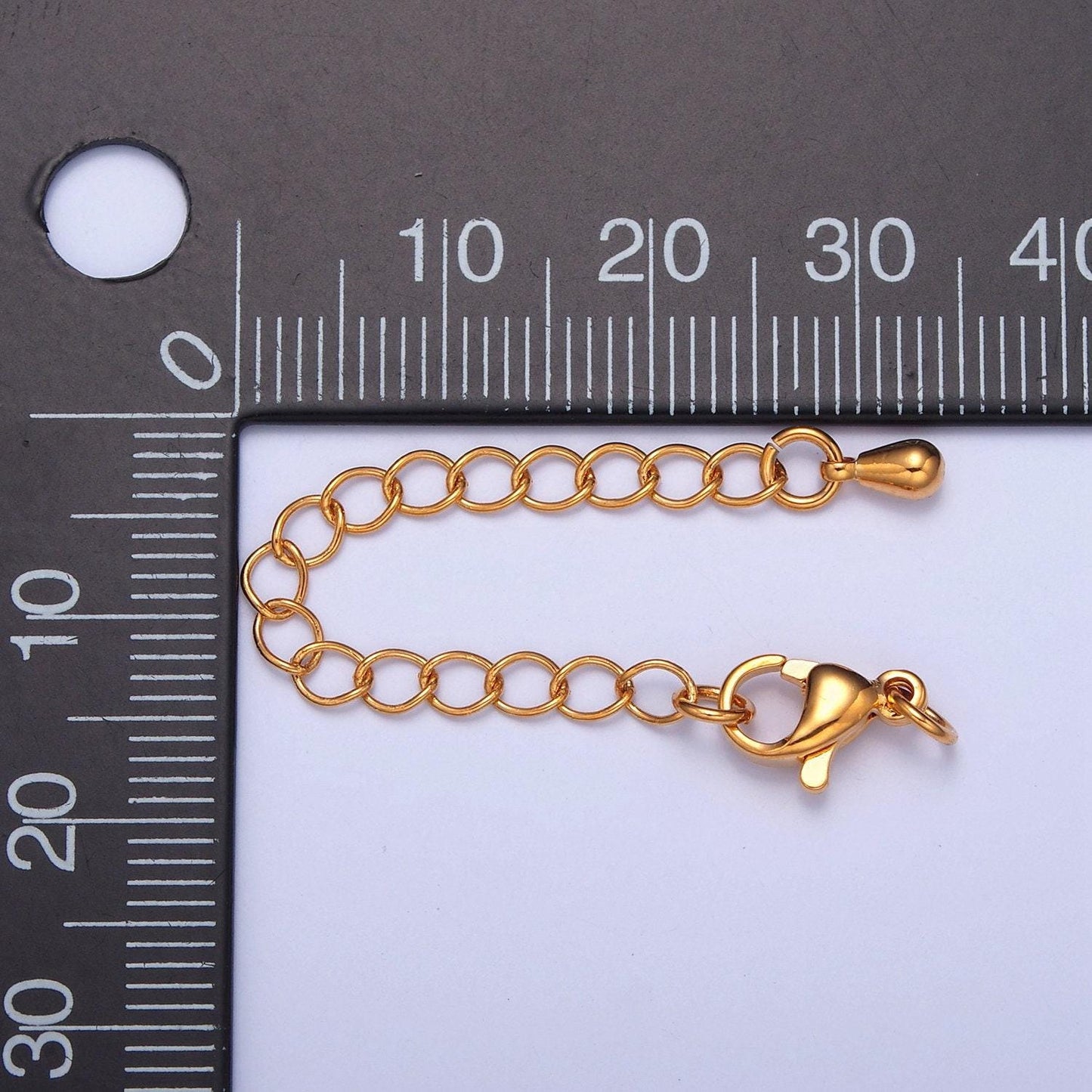 Teardrop-shaped gold filled lobster/end clasp with chain extender | l-676, l-774