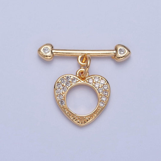 Gold micro pave cubic zirconia cz stones heart toggle clasp, jewelry clasp ot clasp findings | l-760
