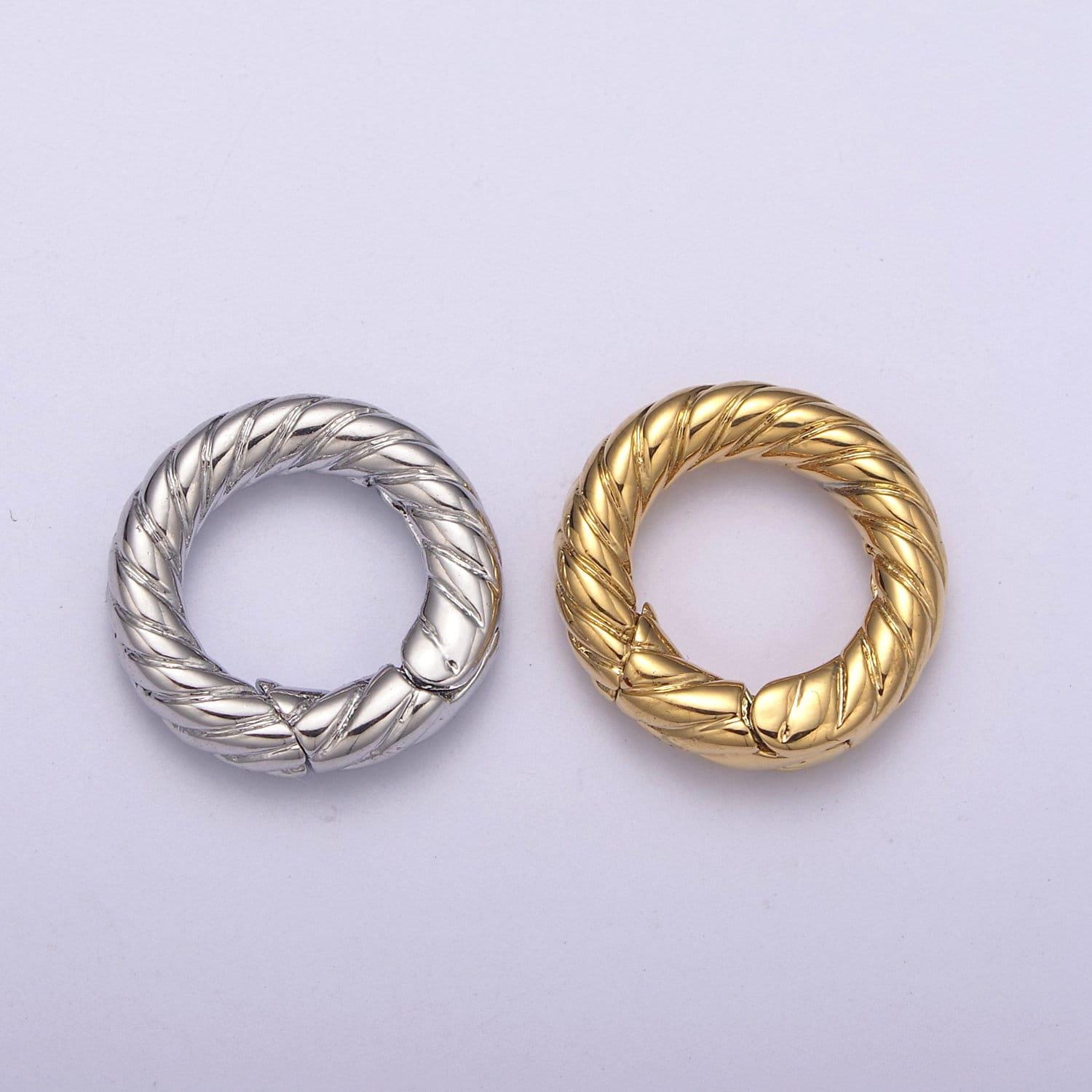 Mini gold push gate ring, 15mm round twisted rope ring charm holder l-598 / l-599