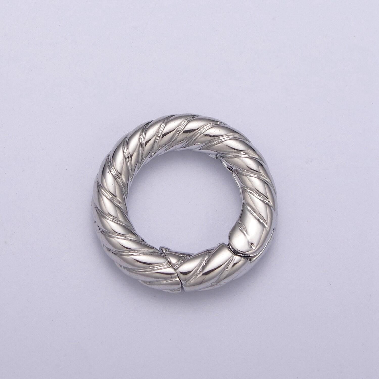 Mini gold push gate ring, 15mm round twisted rope ring charm holder l-598 / l-599