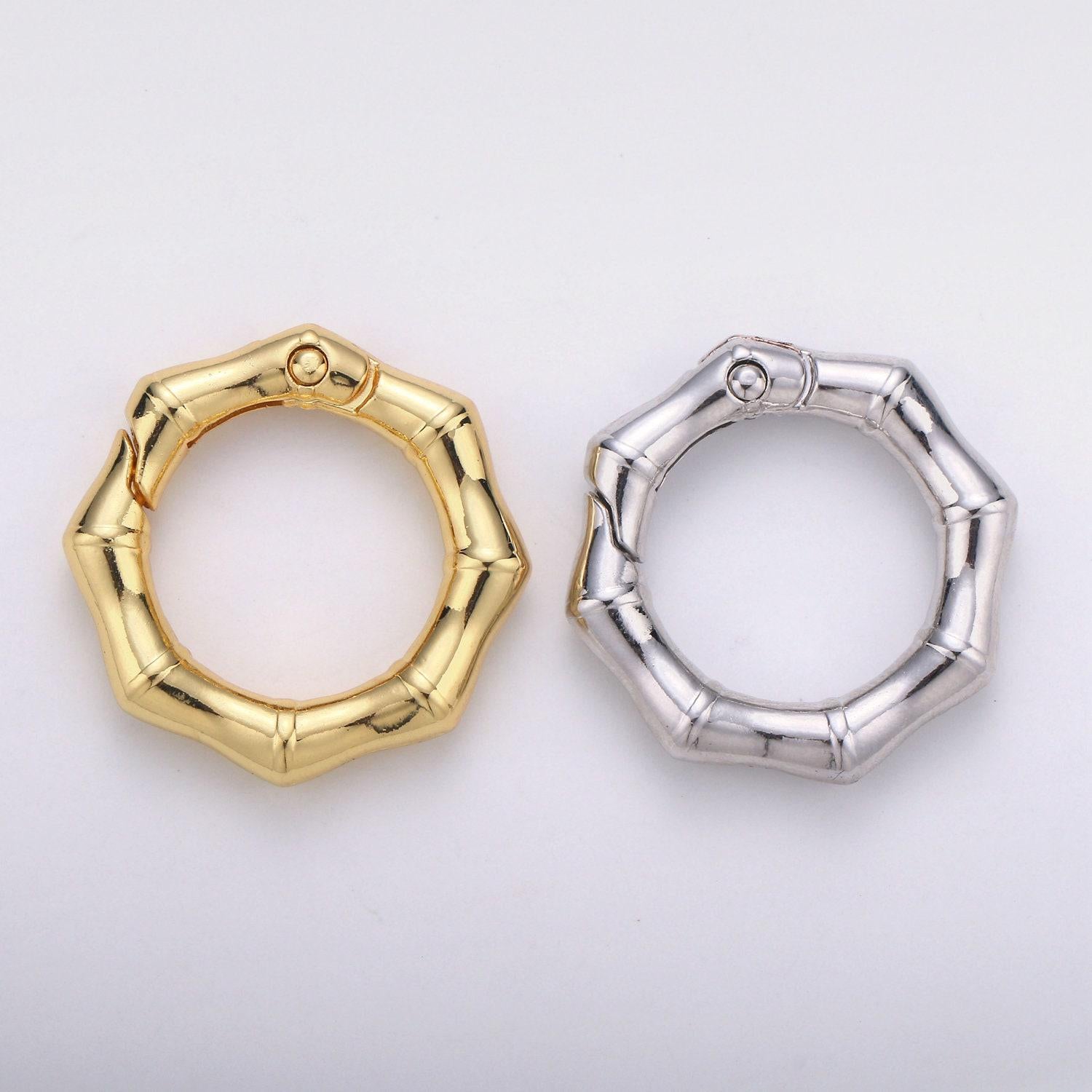 Gold spring gate ring,push gate ring, octagon ring charm holder gold, silver clasp connector charm holder l-57-l58