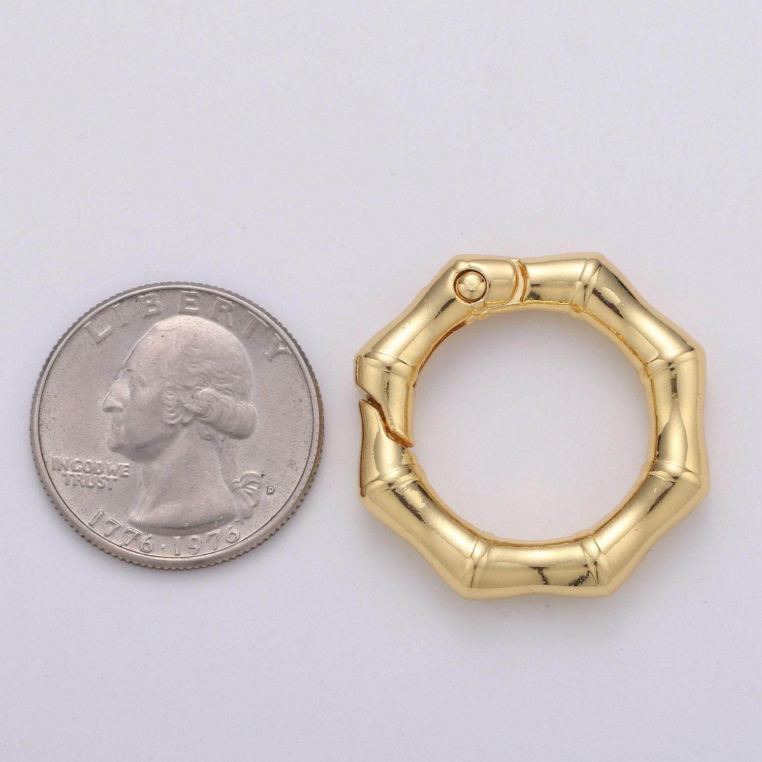 Gold spring gate ring,push gate ring, octagon ring charm holder gold, silver clasp connector charm holder l-57-l58