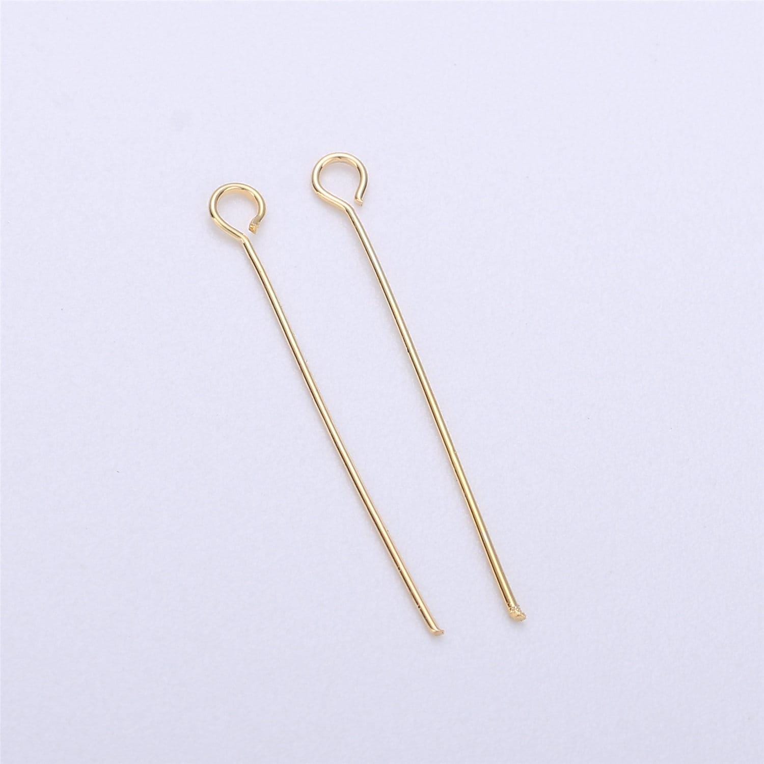 Gold eye pin, 0.6 mm (24 gauge) by 15 mm, 18 mm, open eyepins headpins jewelry making craft supply diy finding | l-546 l-547