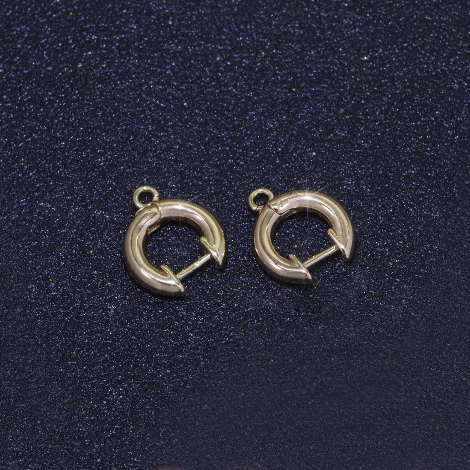 18k gold filled hoop huggie one touch w/ open link lever hoop earring making, 14x11.7 mm, earring charm making findings
